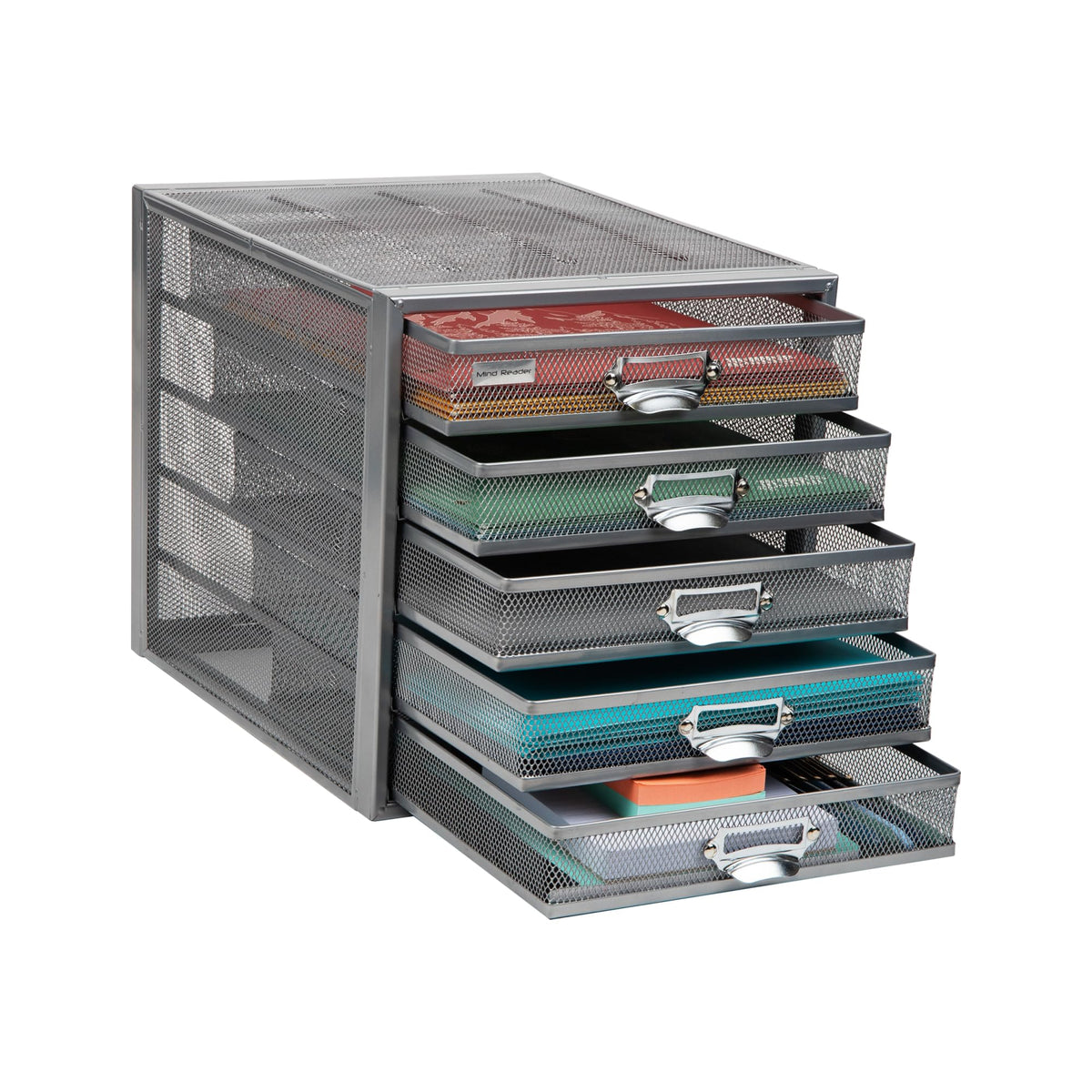 Mind Reader File Storage Drawers, Desk Organizer, Multi-Purpose, Crafts, Office, Metal Mesh, 11''L x 14''W x 11''H, Silver