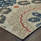 HomeRoots 7' x 9' Blue and Gray Damask Indoor Outdoor Area Rug