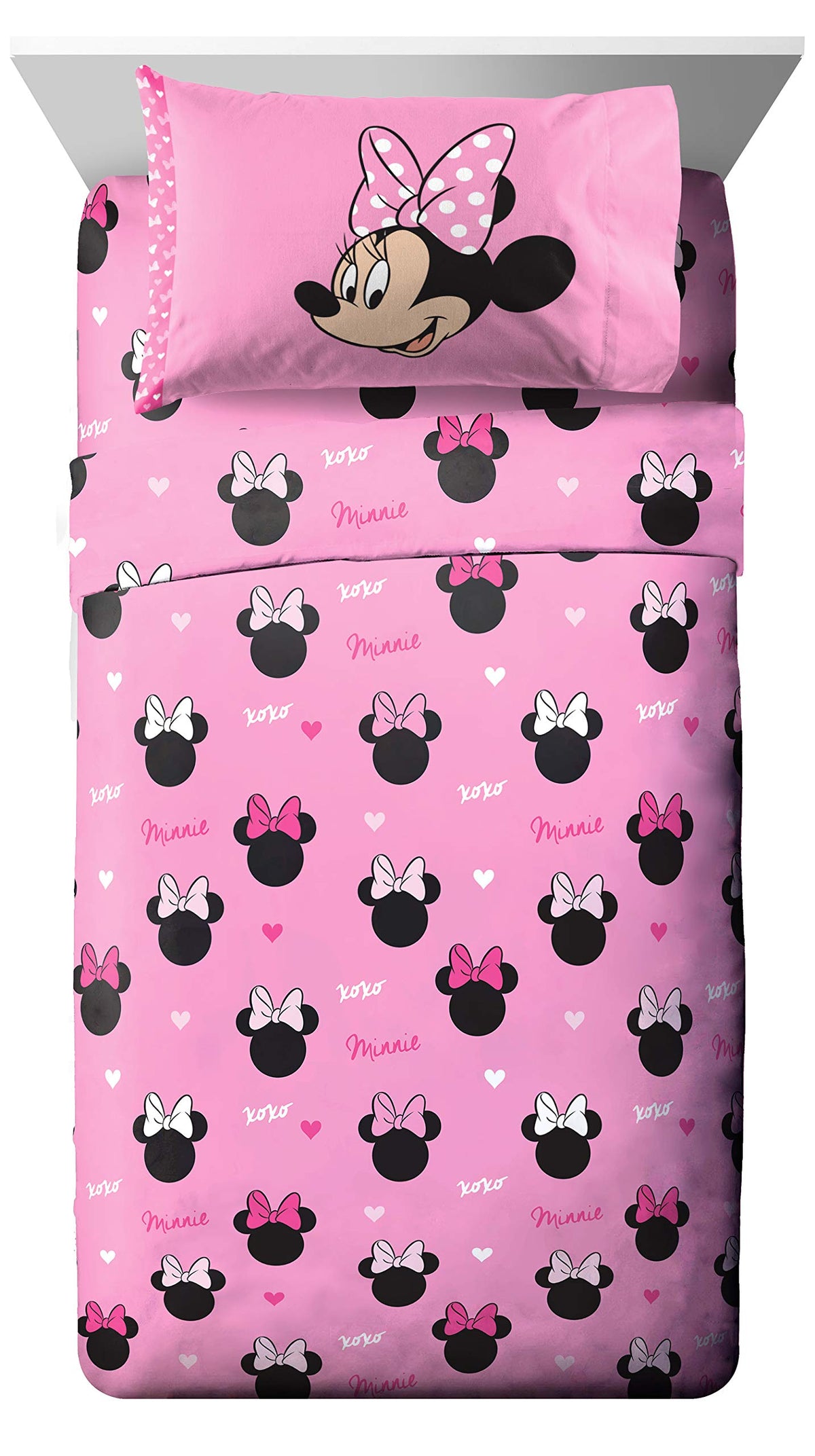Jay Franco Disney Minnie Mouse Hearts N Love Twin Sheet Set - 3 Piece Set Super Soft And Cozy Kids Bedding - Fade Resistant Micr