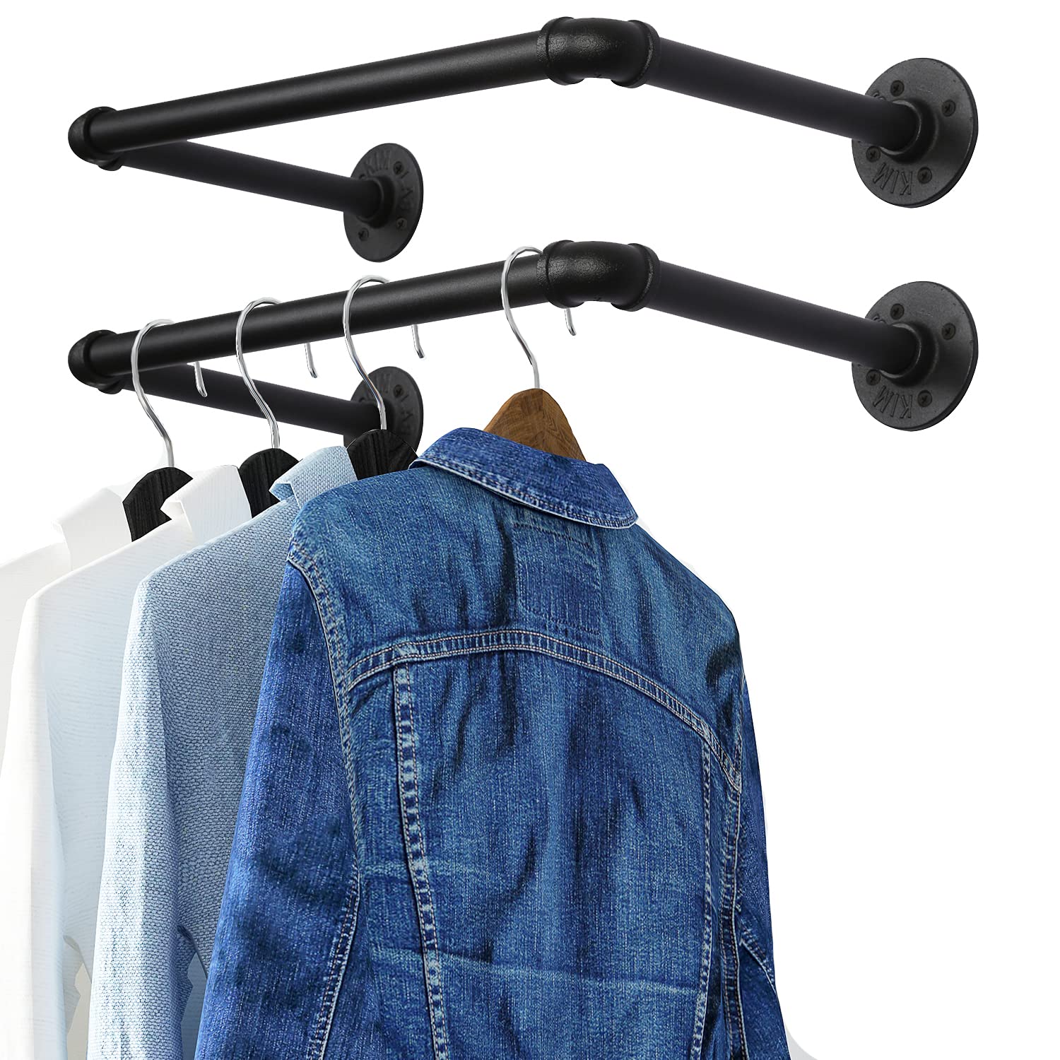 OROPY Industrial Pipe Clothes Rack 21.6    Set of 2, Heavy Duty Wall Mounted Black Iron Garment Bar, Multi-Purpose Clothing Hang