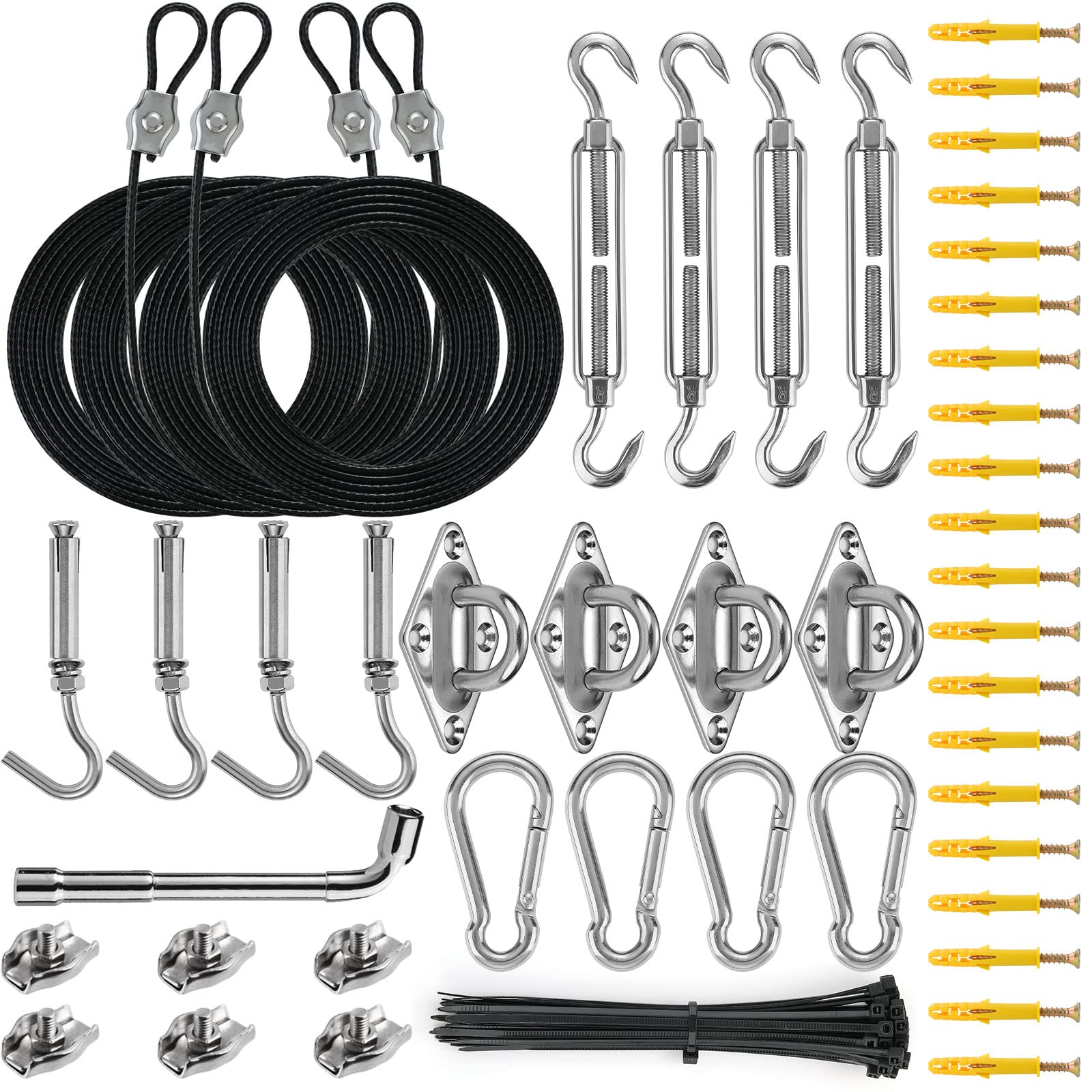 Sun Shade Sail Hardware Kit With 4Pcs 10Ft Length Extension Nylon Wire Rope,Shade Sails Installation Kits For Triangle Rectangle
