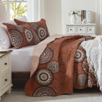 Leaonme 3 Pieces King Size Burnt Orange Rust Quilt Set Lightweight Oversized Bedspread 98''X106'' Soft Microfiber Floral Coverle