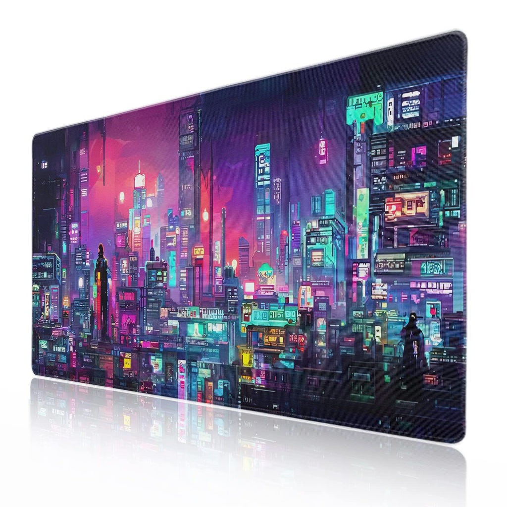 Retro Japanese Anime Gaming Mouse Pad Xxl Cool Dark Purple Red Vaporwave City Extended Large Desk Mat Big Mousepad Non-Slip Rubb