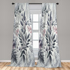 Ambesonne Leafy Art Window Curtains Pack Of 2, Muted Forest Leaves And Gentle Flowers With Geometric Cube Details, Lightweight S
