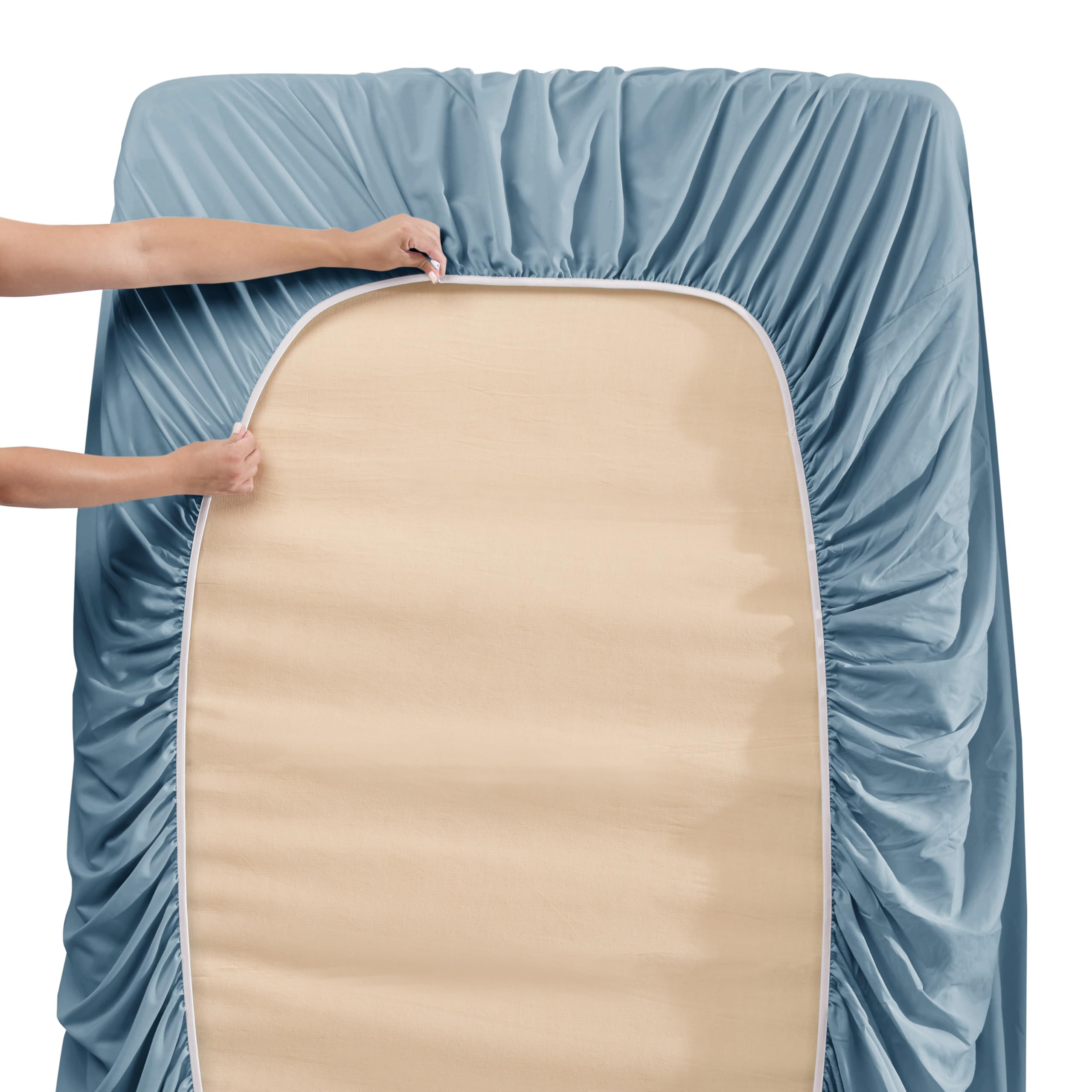 Nestl Extra Deep Pocket Sheets - Fits Mattress 18-24 Inches Deep, Extra Deep Pocket Twin Sheets Sets, 3 Piece Twin Size Sheets, Twin Sheets Deep Pocket, Stone Blue Sheets