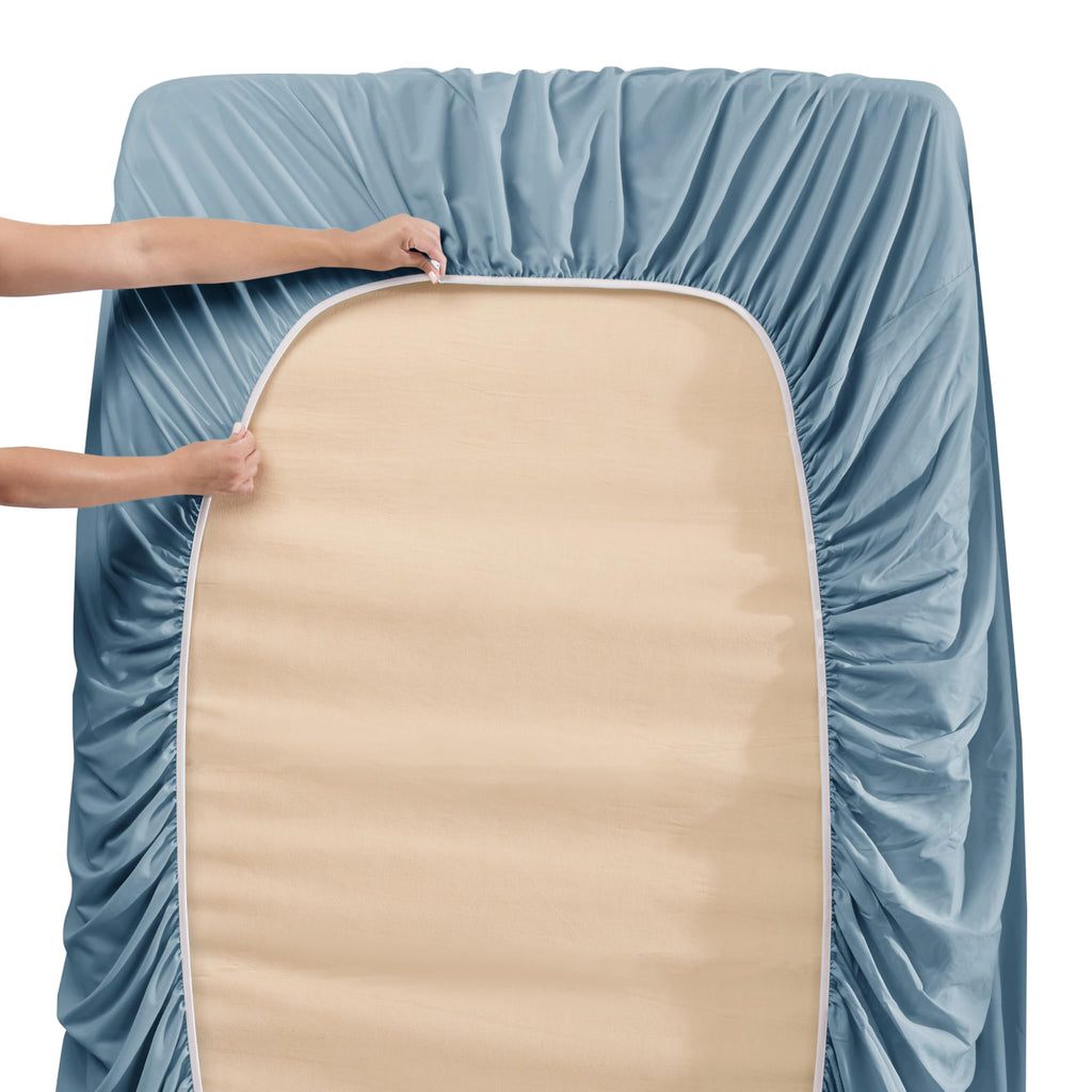 Nestl Extra Deep Pocket Sheets - Fits Mattress 18-24 Inches Deep, Extra Deep Pocket King Size Sheets Sets, 4 Piece King Size Sheets, King Sheets Deep Pocket, Stone Blue Sheets