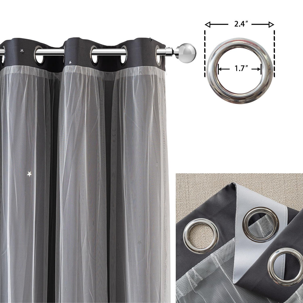 Yancorp Grey Curtains For Bedroom Living Room Thermal Insulated Kids Curtain Hollow-Out Star Window Nursery Curtain 63 Inches Length Room Darkening Grommet(Grey,52 * 63),1 Panel