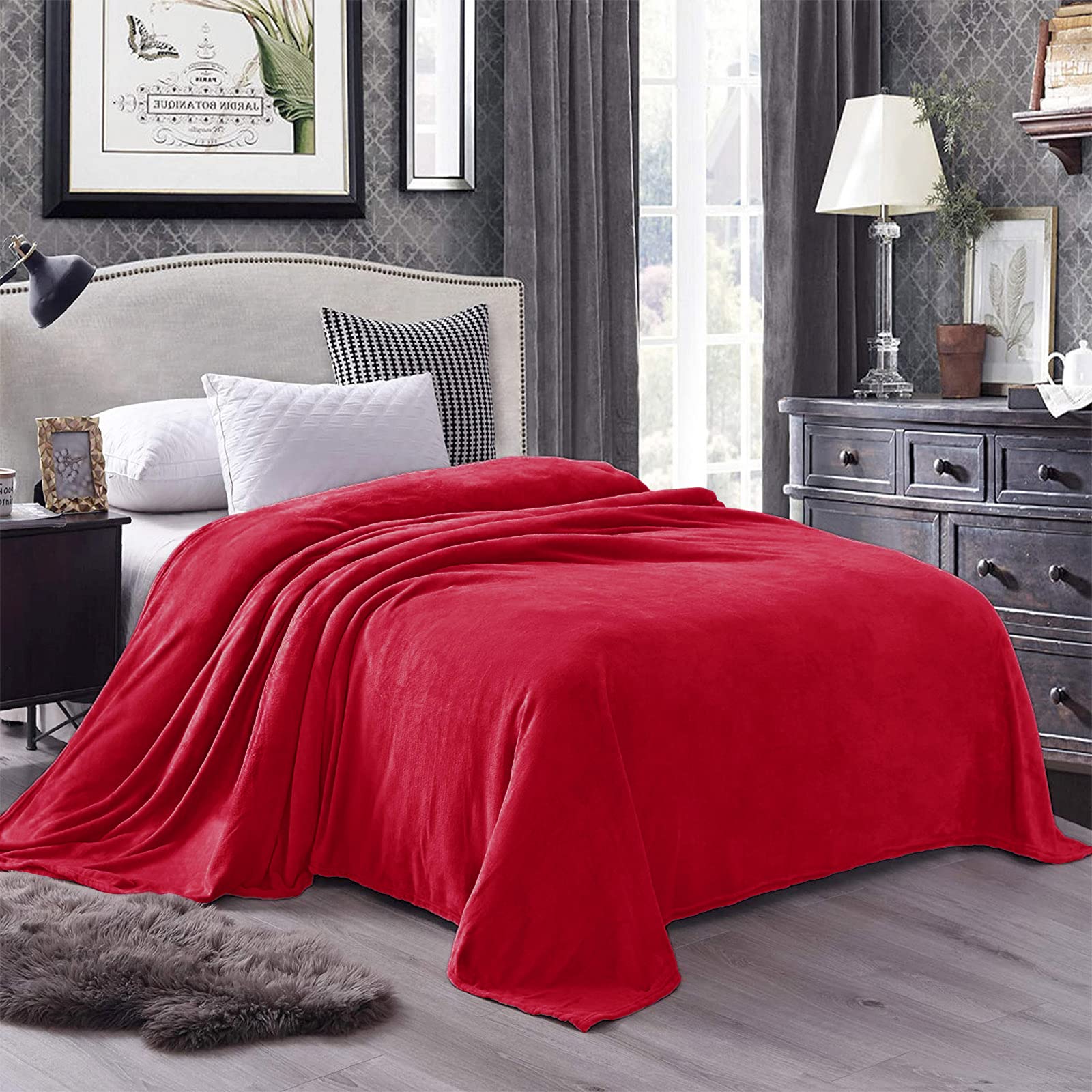 Exclusivo Mezcla Twin Size Flannel Fleece Velvet Plush Bed Blanket As Bedspread, Coverlet, Bed Cover (60X80 Inches, Red) Soft, L