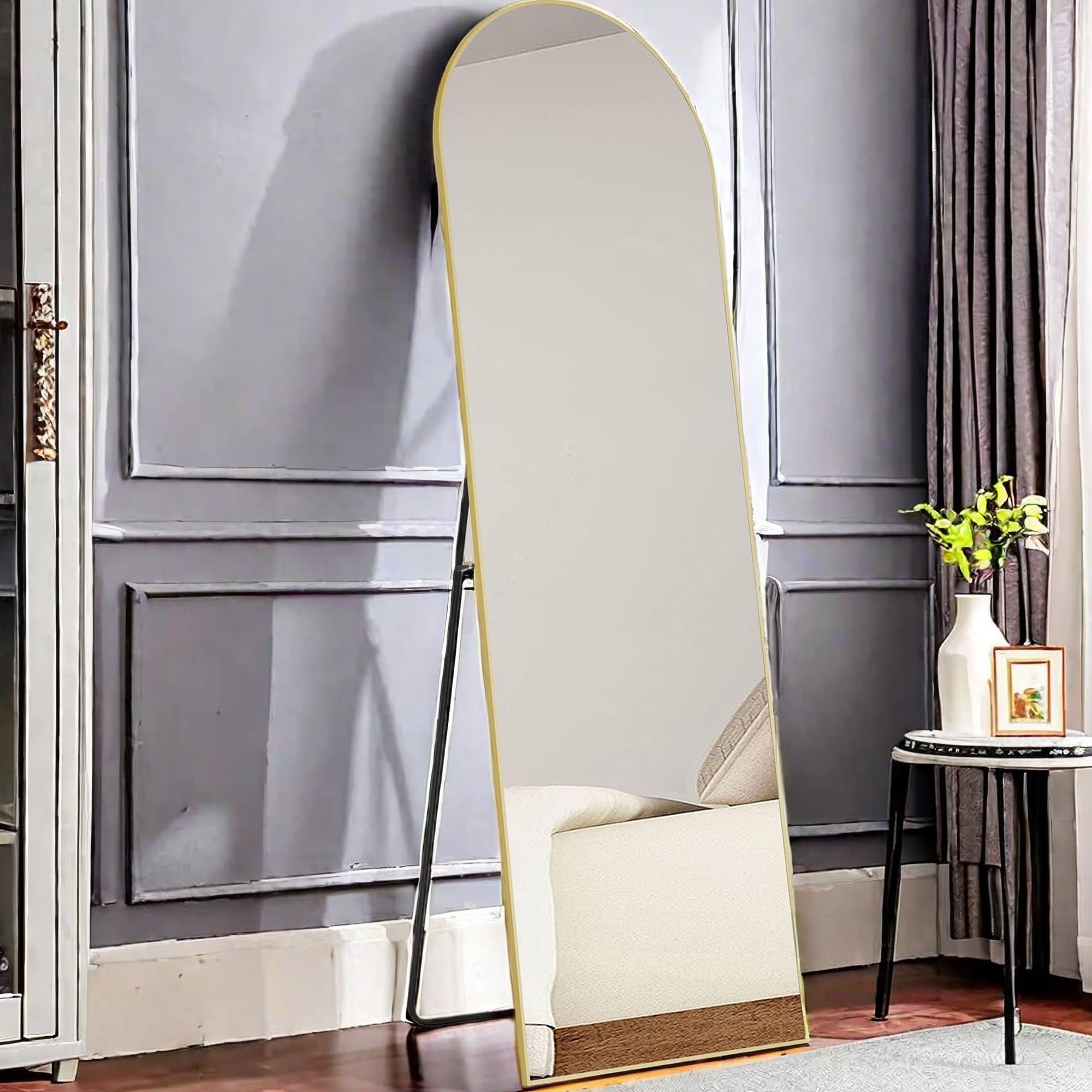 GlasFlength Full Length Mirror with Stand, 59X16 Aluminum Alloy Floor Standing Mirror, Wall Mirror Hanging or Leaning Against, B