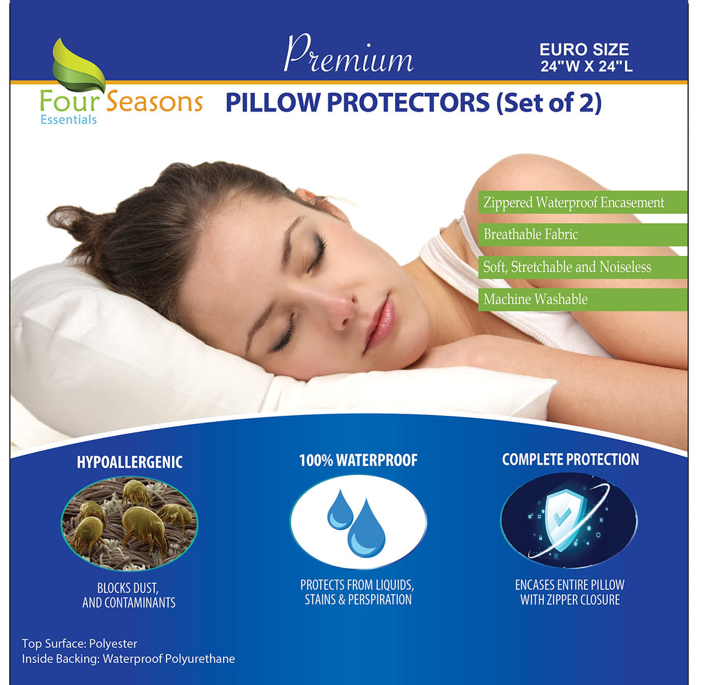 Euro Size Pillow Protectors (Set Of 2) - European Square 24X24 Pillow Covers Waterproof Hypoallergenic Dust Proof Zippered Encas