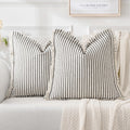 Miulee Pack Of 2 Black Pillow Covers 18X18 Inch Striped Farmhouse Couch Throw Pillow Covers With Fringe Chic Linen Decorative Cushion Covers For Sofa Living Room Bed Home Decor