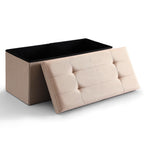 Cuyoca Storage Ottoman Bench Foldable Seat Footrest Shoe Bench End Of Bed Storage With Flipping Lid, 75L Storage Space, 30 Inches Linen Fabric Sandy Beige