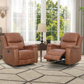Canmov Leather Recliner Chair Set Of 2, Classic And Traditional Manual Recliner Chair With Overstuffed Arms And Back, Manual Sin