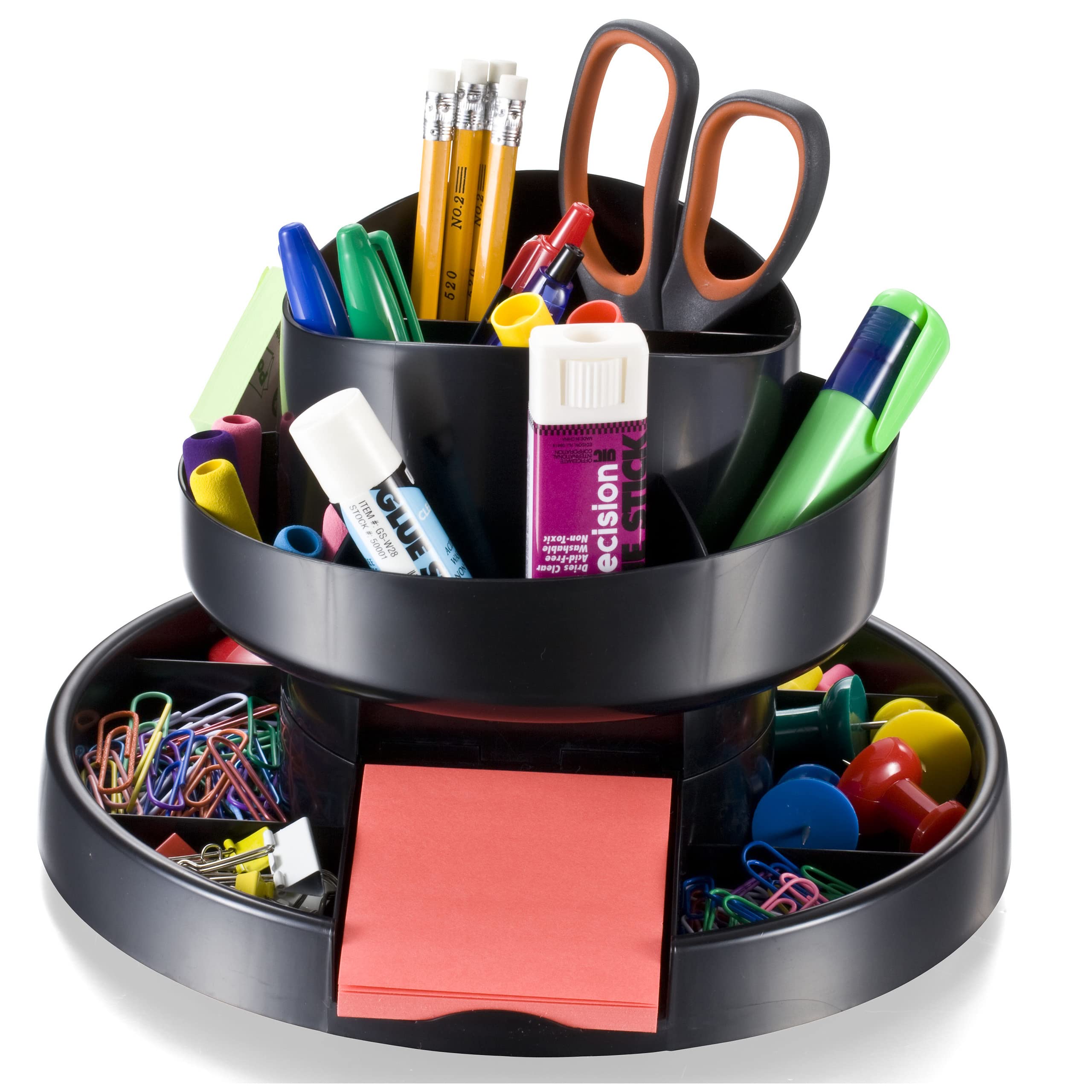 Officemate Deluxe Rotary Organizer, 16 Compartments, Recycled, Black (26255)