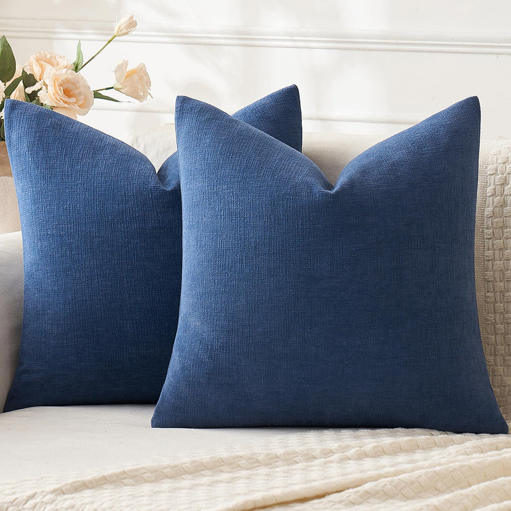 Miulee Navy Blue Couch Pillow Covers 18X18 Inch, Set Of 2 Soft Chenille Decorative Square Throw Pillow Covers Farmhouse For Sofa Living Room Bed