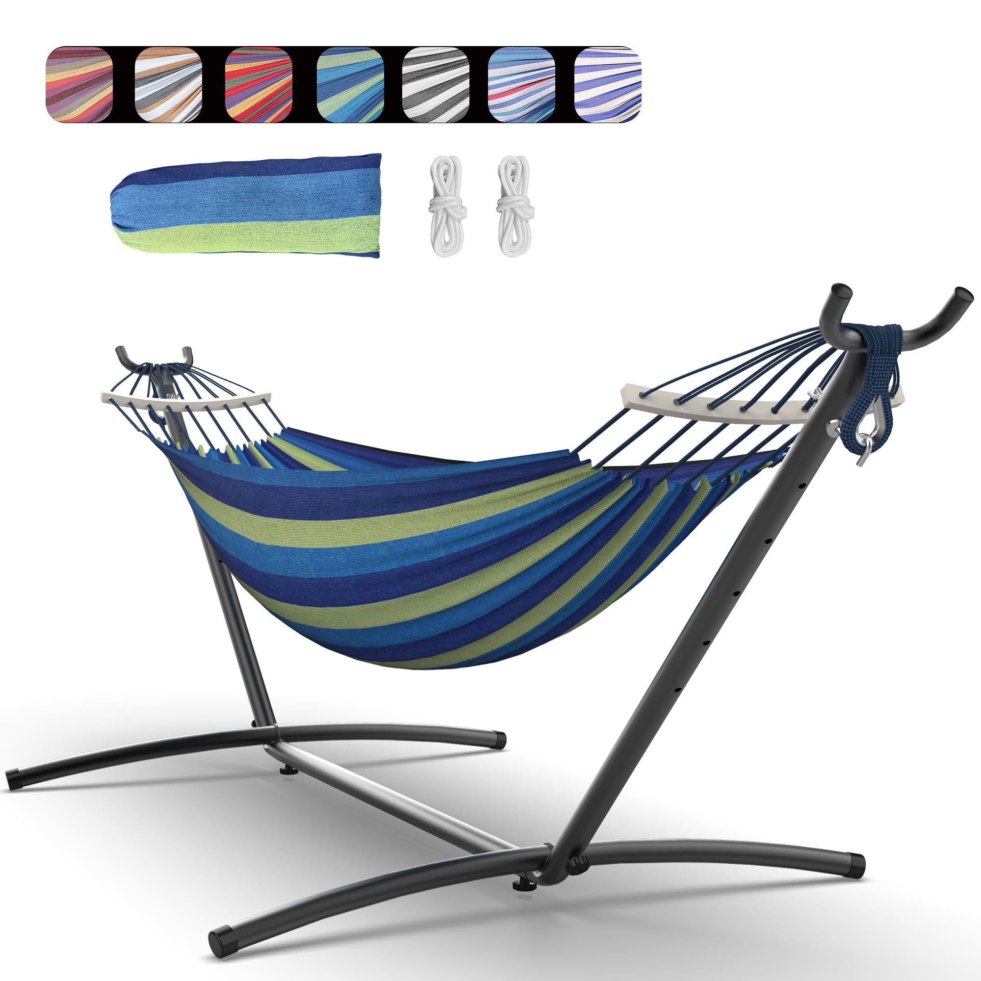 Everyfun Double Hammock with Space-Saving Steel Stand, 2 Person Heavy-Duty Hammock for Garden, Yard or Outdoor, 600lbs Capacity,
