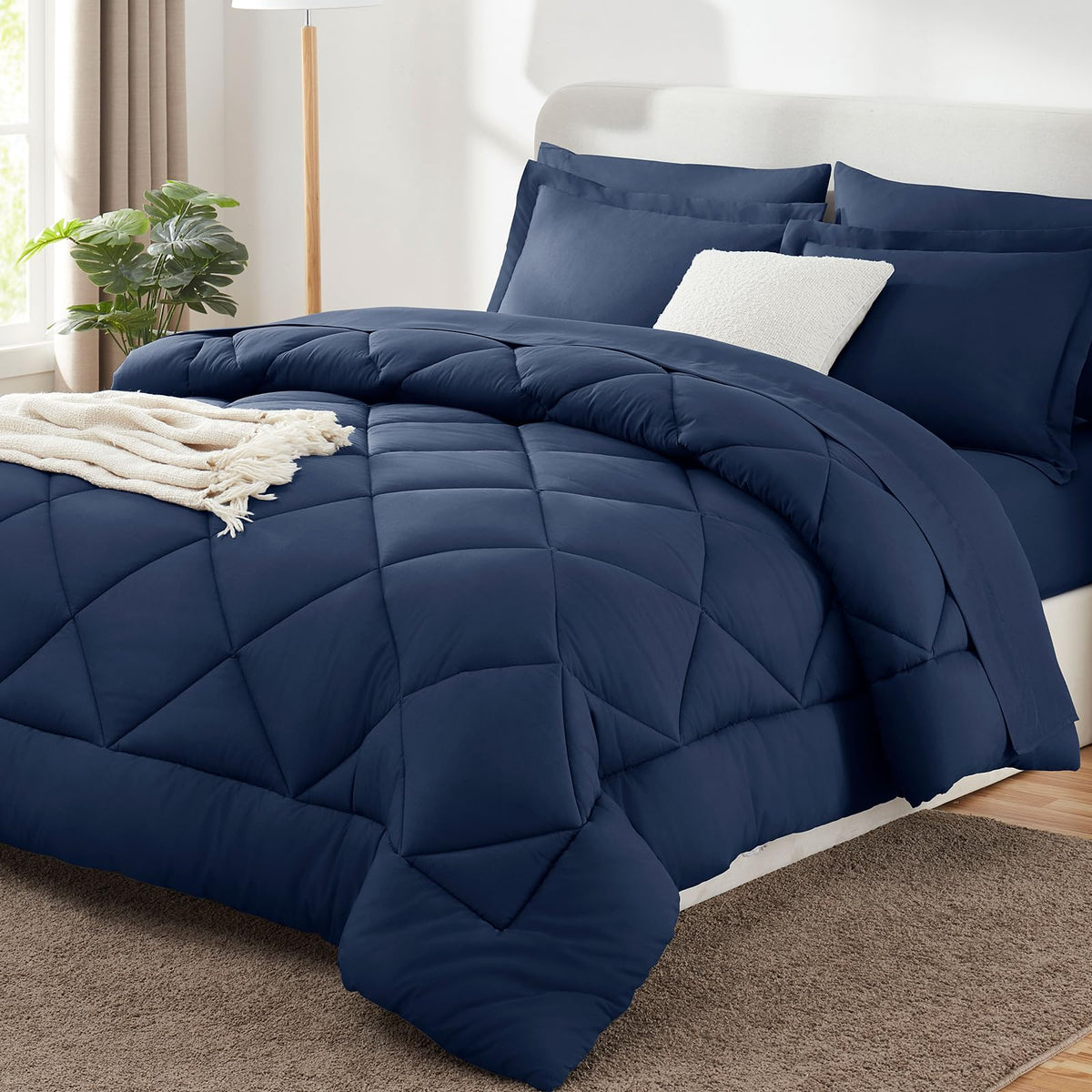 Cozylux Full Comforter Set With Sheets 7 Pieces Bed In A Bag Navy Blue All Season Bedding Sets With Comforter, Pillow Shams, Fla