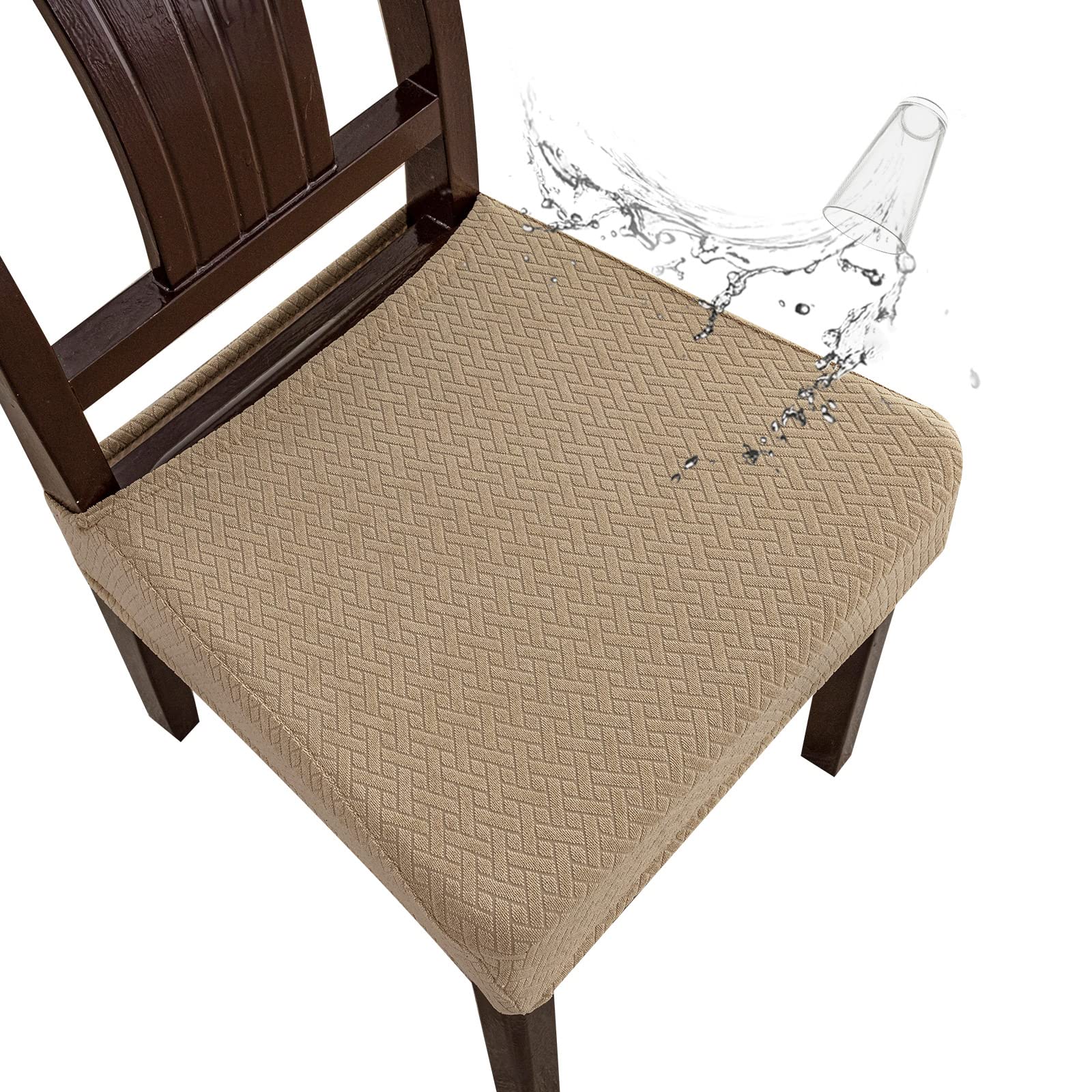 Genina Waterproof Seat Covers for Dining Room Chair Covers Waterproof Dining Chair Covers (6 PCS-Rear-gapped, Khaki)