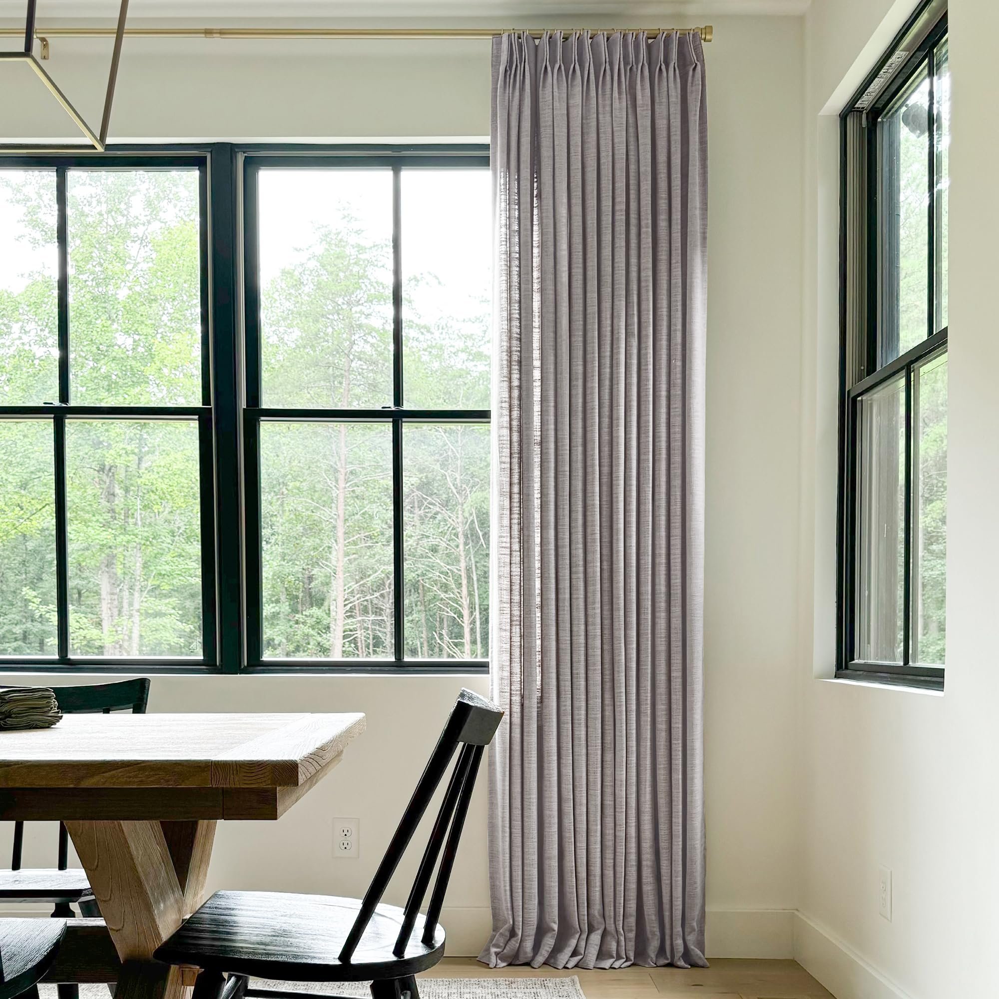 Twopages Double Layer Lined Pinch Pleated Curtain Rock Grey Linen Blend Light Filtering Room Darkening Curtain For Kitchen, Wind