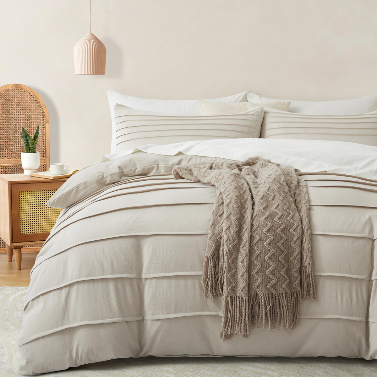 Oli Anderson Linen Duvet Cover Queen Size - Pleated Queen Duvet Cover, 3Pcs Soft And Breathable Textured Bedding Set With Zipper