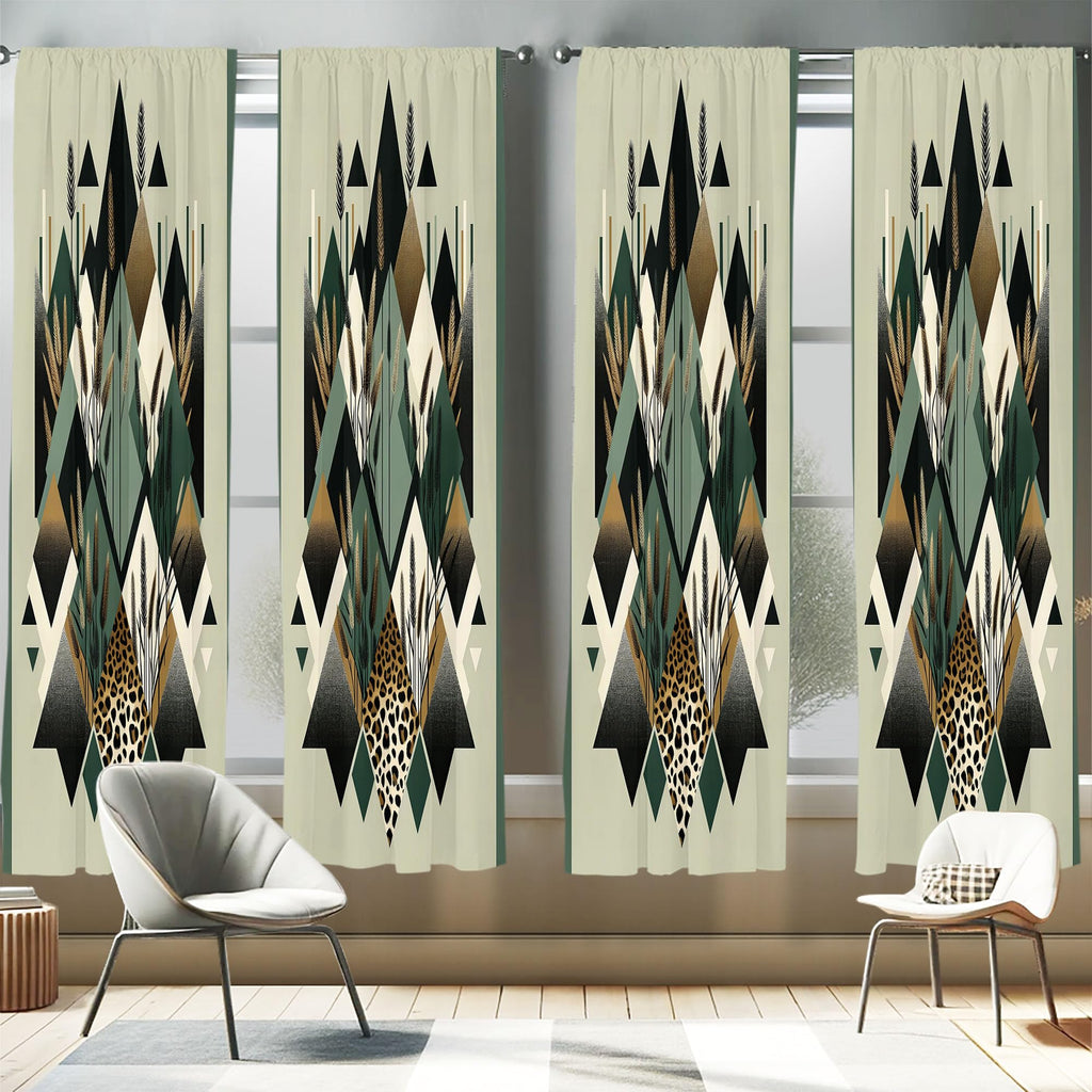 Ambesonne Bohemian Window Curtains Pack of 2, Diamond Shapes Geometric Design Abstract Botanical Design Boho, Lightweight Set wi