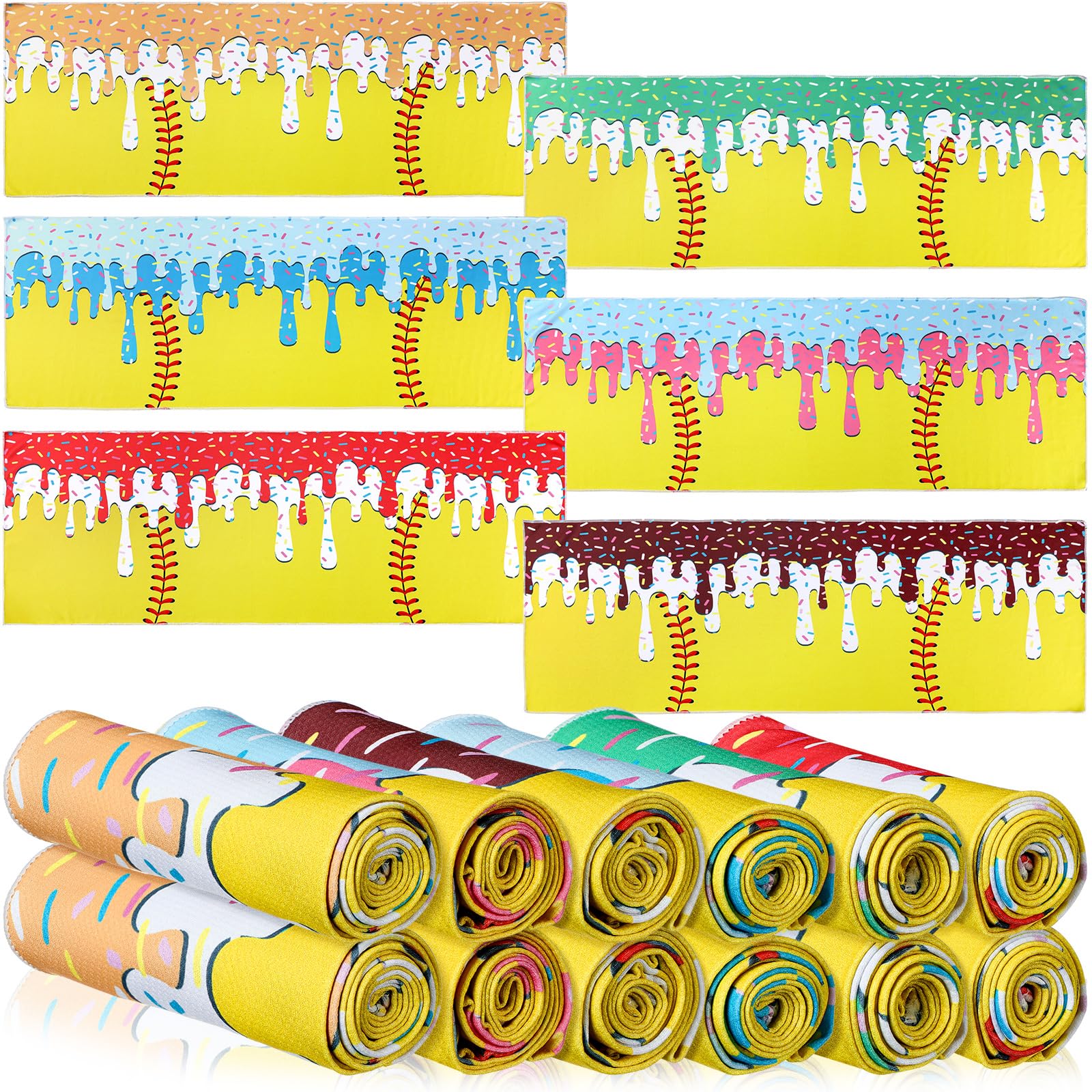 CraftyDream 12 Pcs Ice Cream Drip Softball Cooling Towel 40x12 Ice Cream Drip Cooling Towels Microfiber Soft Sweat Absorbent Spo