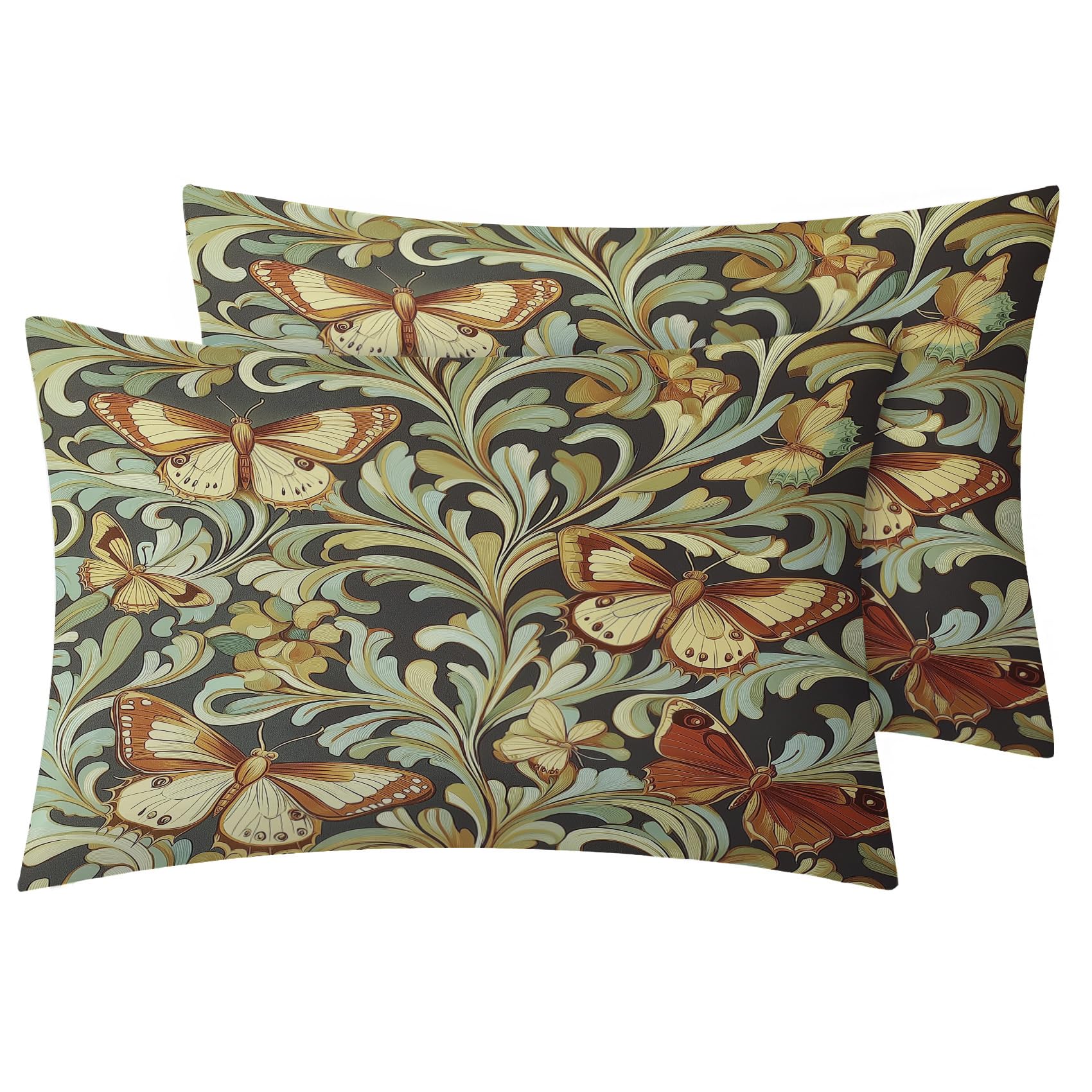 Generic Butterfly Throw Pillow Covers 18x18 Set of 2, Retro Botanical Pillowcase, Pillow Shams with Zipper, Soft Breathable, Abs