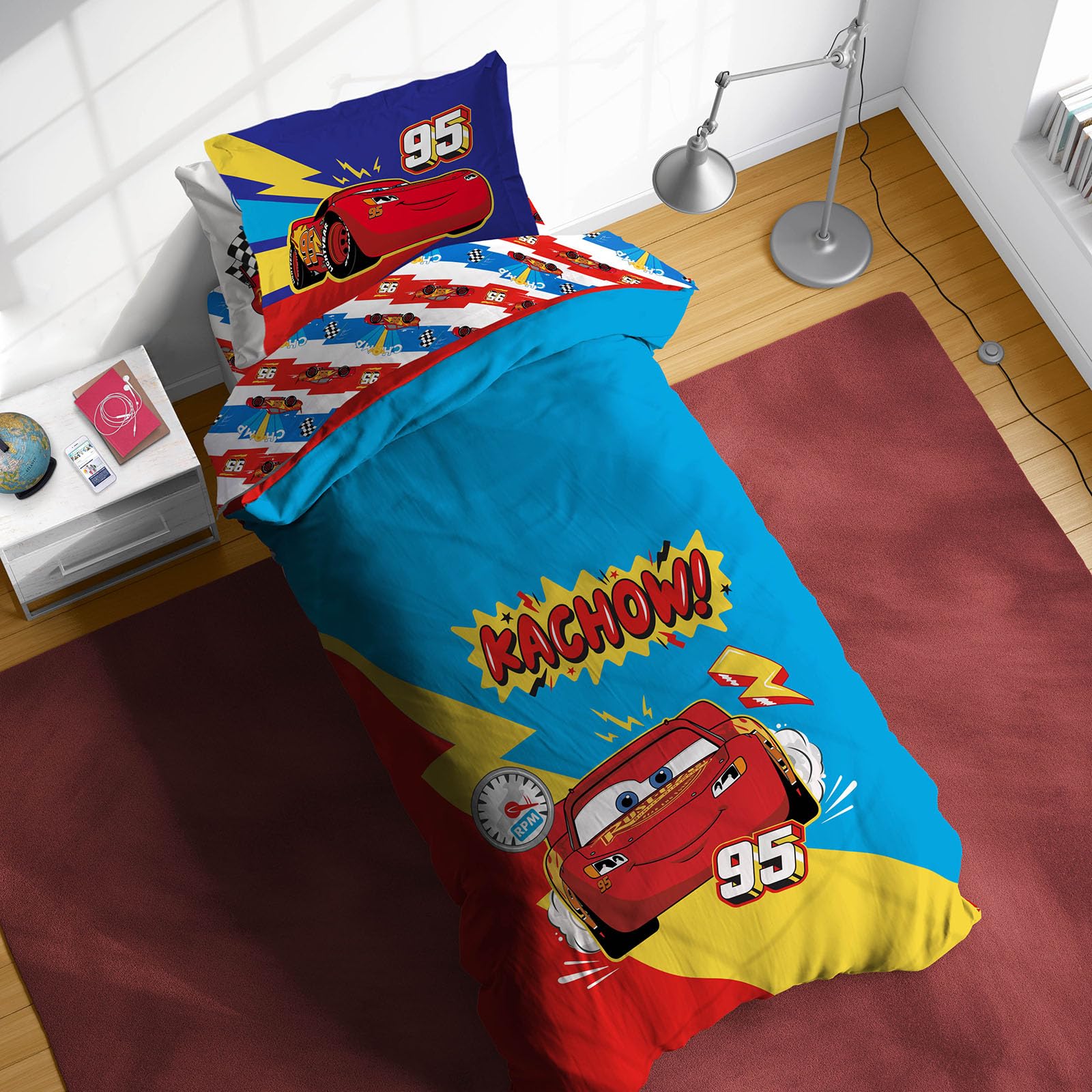 Disney Pixar Cars Lightning Mcqueen Twin Comforter Set - 5 Piece Kids Bedding Includes Comforter, Sheets & Pillow Cover - Super