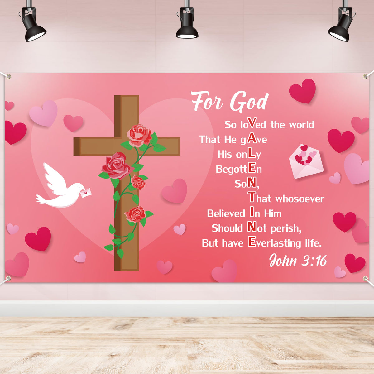 Watinc Xtralarge Valentines Day Christian Backdrop Banner Decorations, For God John 3:16 Supplies For Kids, Valentines Love Craf