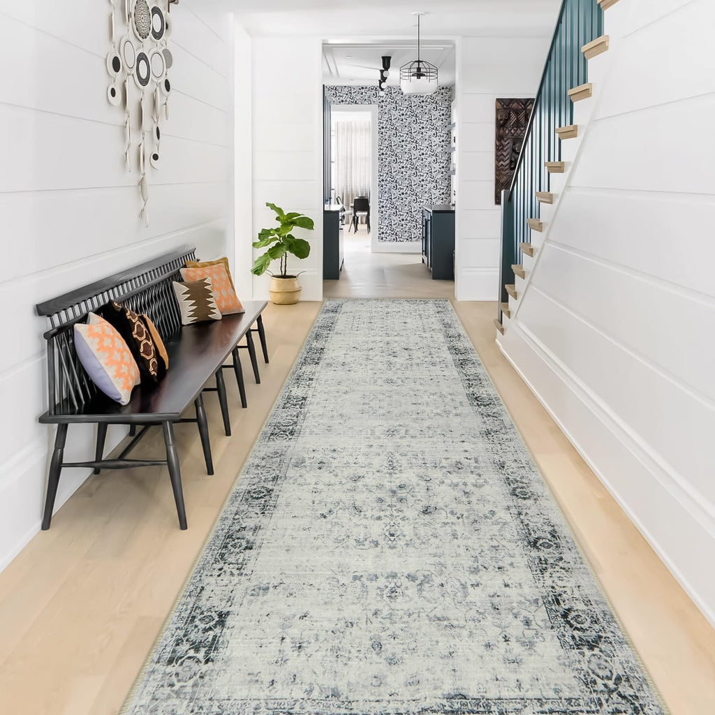 Morebes Vintage Hallway Runner Rug 2x10,Machine Washable Kitchen Runner Rugs Non Skid Washable,Soft Distressed Non-Shedding Carp