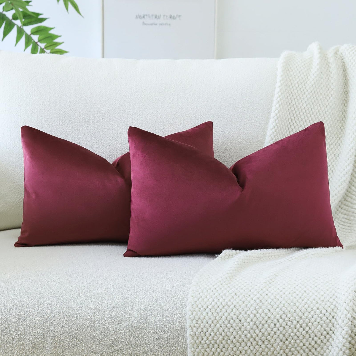 Otostar Velvet Soft Solid Decorative Throw Pillow Covers 12 X 20 Inch Pillow Covers Lumbar Cushion Case Couch Pillowcases For So