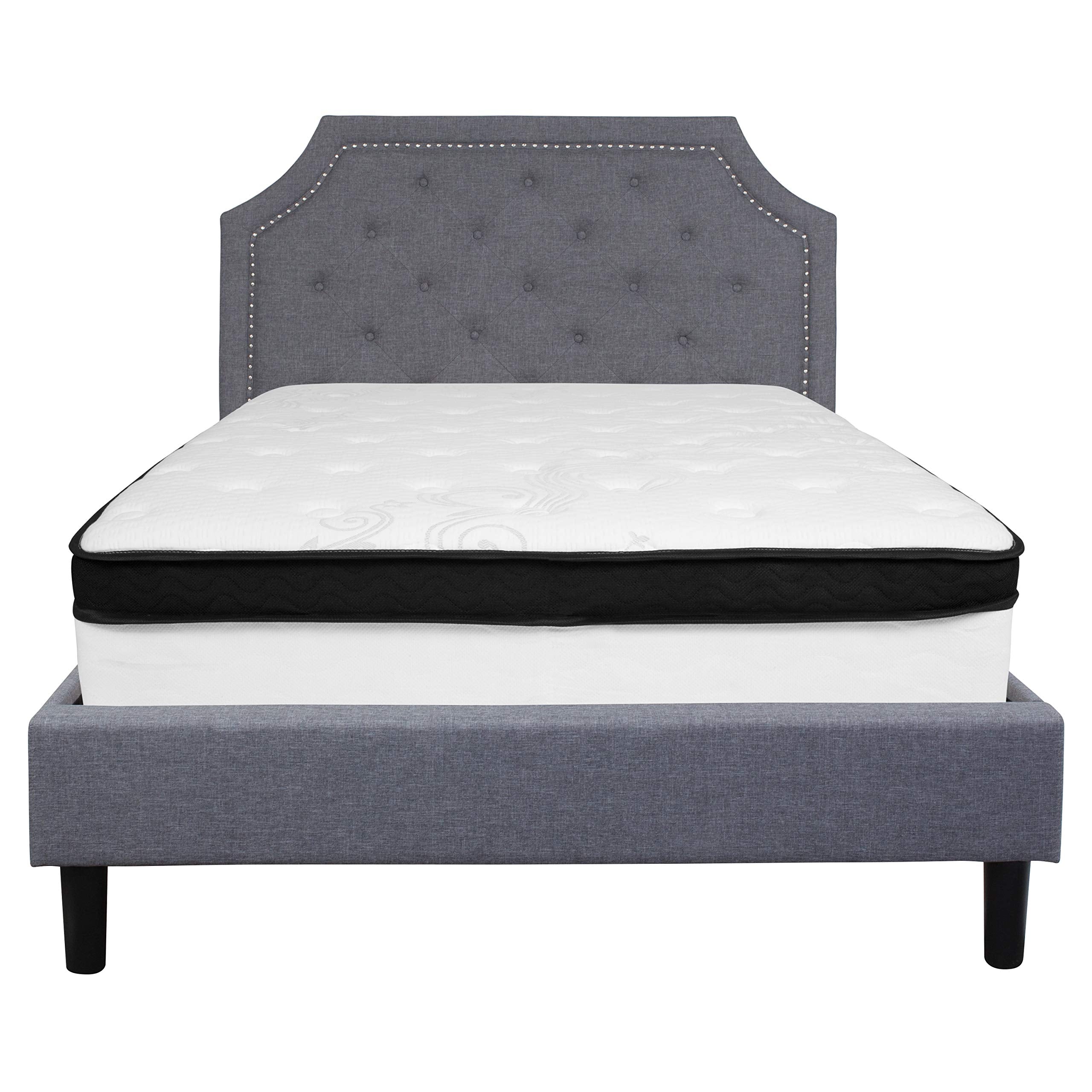Flash Furniture Brighton Full Size Tufted Upholstered Platform Bed In Light Gray Fabric With Memory Foam Mattress