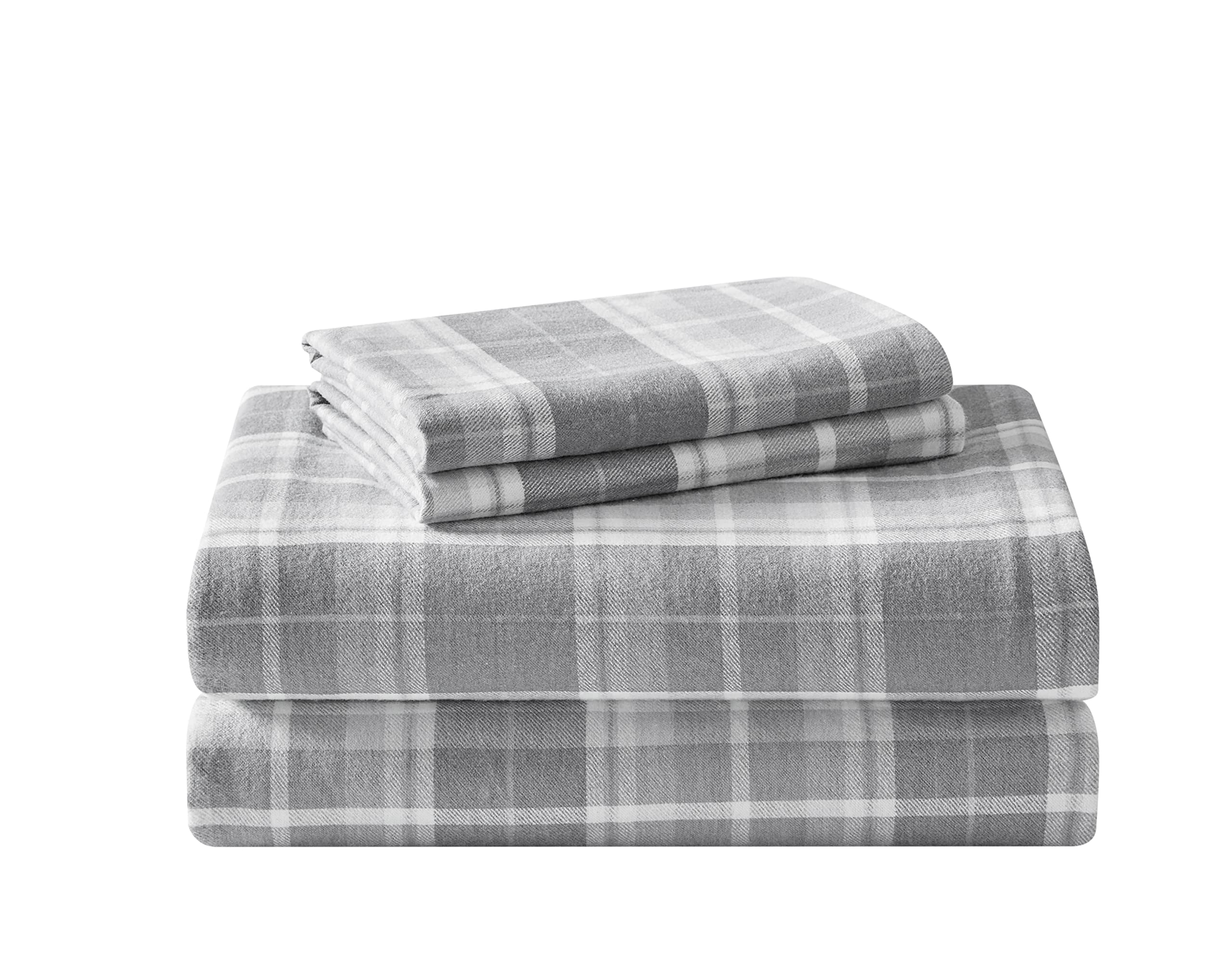 Laura Ashley Home - King Sheets, Cotton Flannel Bedding Set, Brushed For Extra Softness  Comfort (Mulholland Plaid Grey, King)