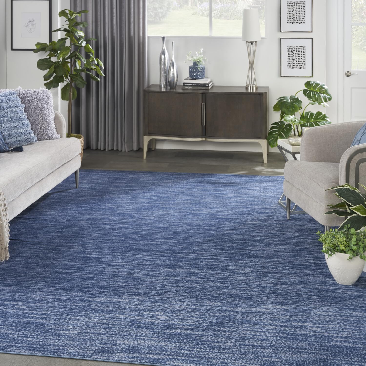 Nourison Essentials Indoor/Outdoor Navy Blue 12' X 15' Area-Rug, Easy-Cleaning, Non Shedding, Bed Room, Living Room, Dining Room, Backyard, Deck, Patio (12X15)