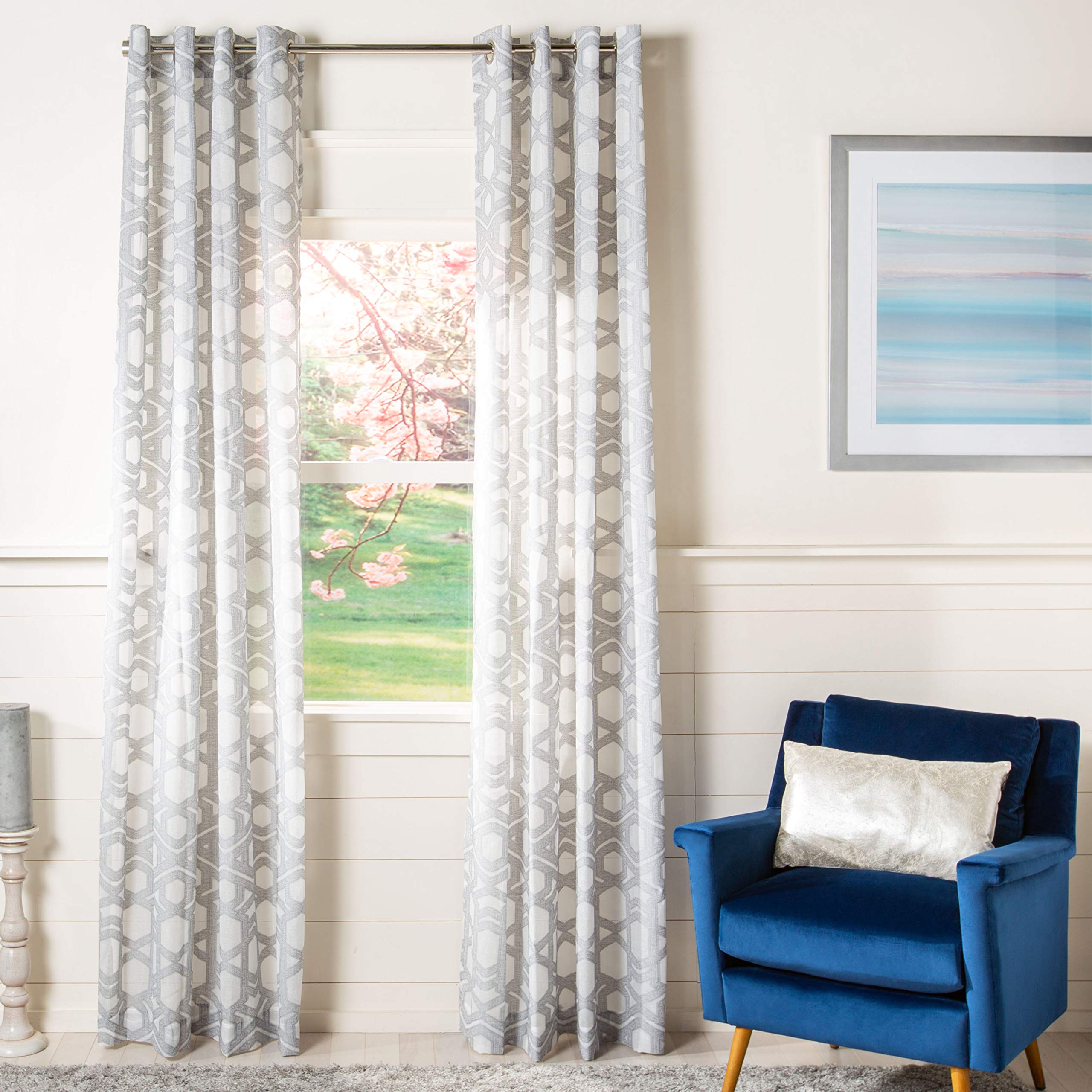 Safavieh Home Curtain Brenna Grey Semi-Sheer 52 x 84 Grommet Drape Panel Window Treatment, 52x84