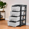 Kuber Industries 4Layer & 55 Ltr Plastic Drawer Storage Organiser | Modular Kitchen & Toy Organizer For Kids Room | Black & Gre