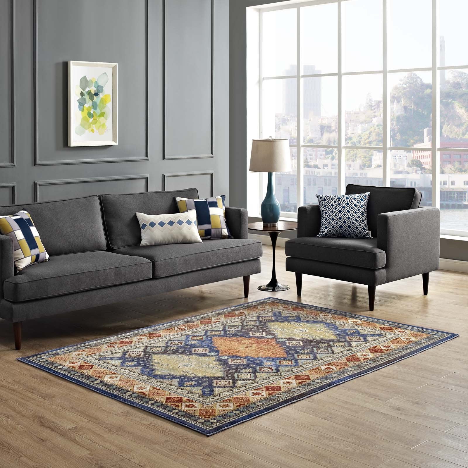 Modway Atzi Distressed Southwestern Diamond Floral Area Rug, 8X10, Multicolored