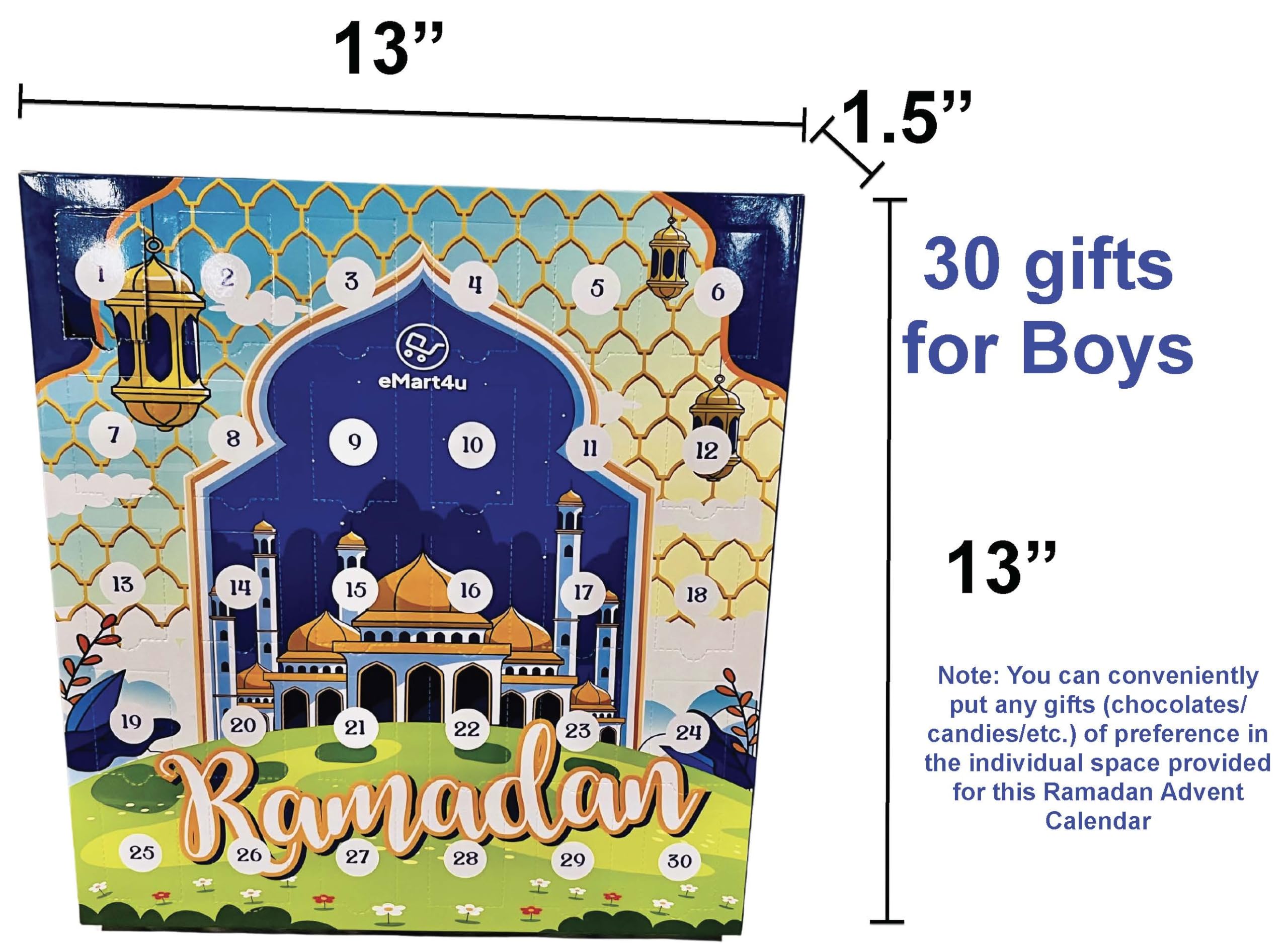 Ramadan Advent Countdown Calendar Ramadhan Muabarak Gift Ramzan Surprise Calendar Box For Kids Gift For Boys 13'X13' [Age 4,5,
