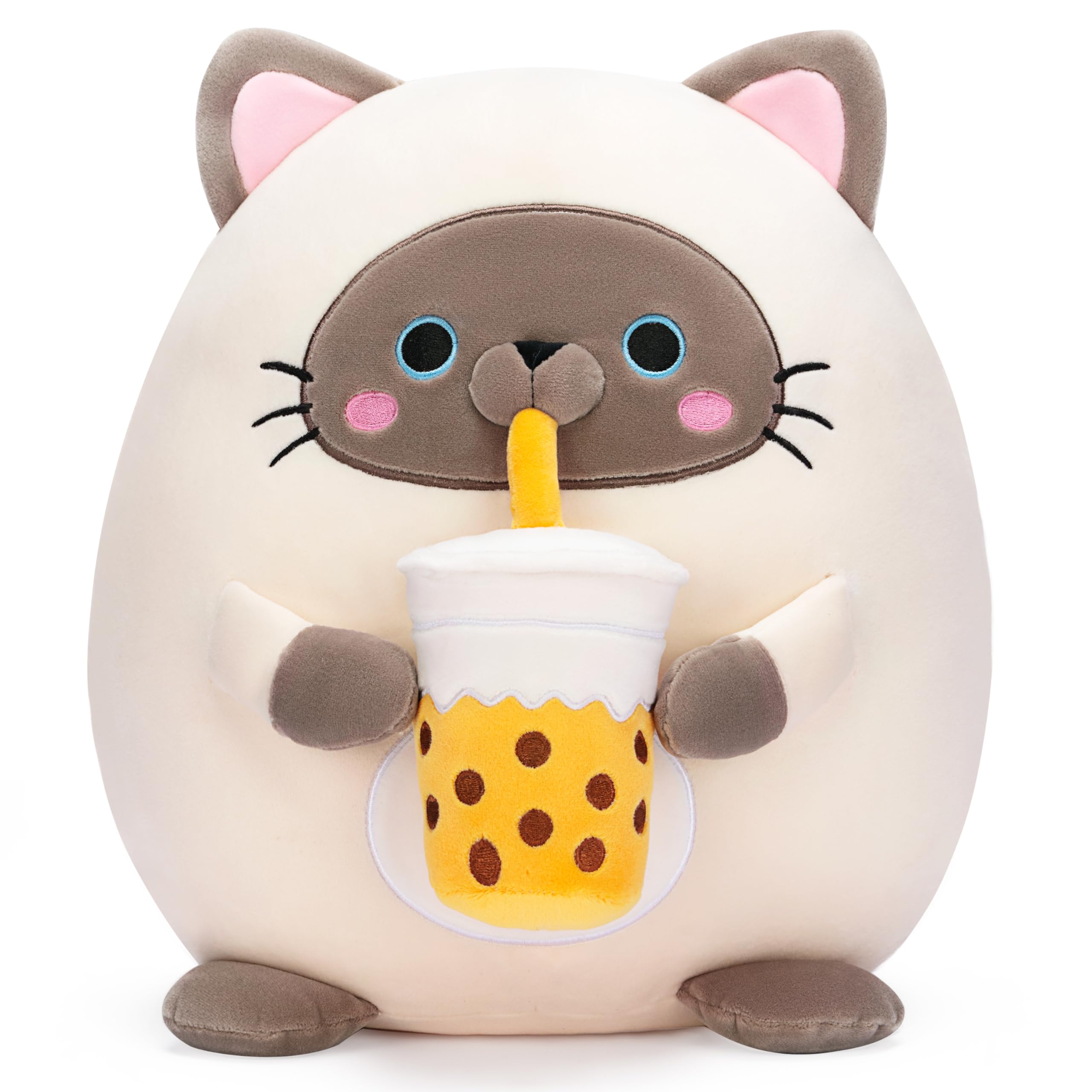 Playnics Original 13-Inch Large Siamese Cat Plush Pillow Stuffed Animal Toy,Big Size Cute Soft Fat Hugging Cuddle Huggable Plush