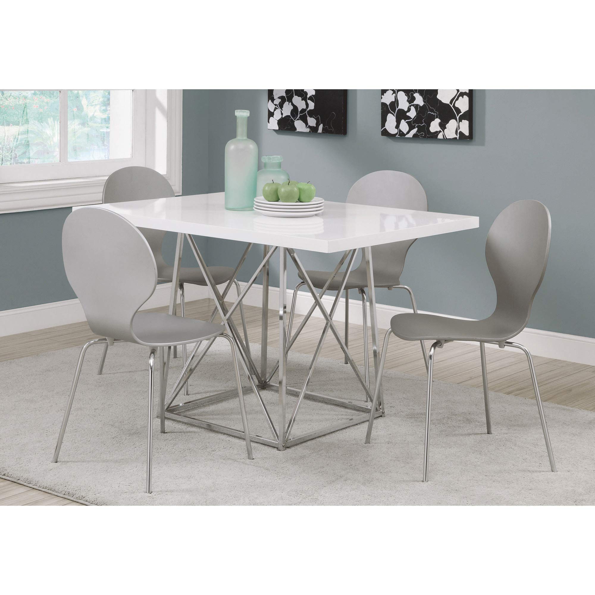 Monarch 36 by 48-Inch Dining Table, White Glossy / Chrome Metal