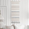 BlissBlush Long Vertical Wall Hanging Tapestry Woven Boho Farmhouse Decor Gray Cream Tassel Handmade Wall Art Decoration for Bed