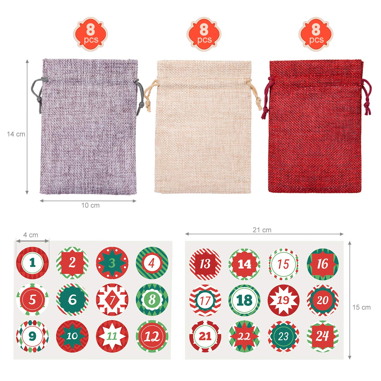 Naler Advent Calendar 2024, 24 Pieces Hanging Burlap Bags Candy Gift Bags Drawstring Pouch Burlap Sacks For Diy Christmas Countd