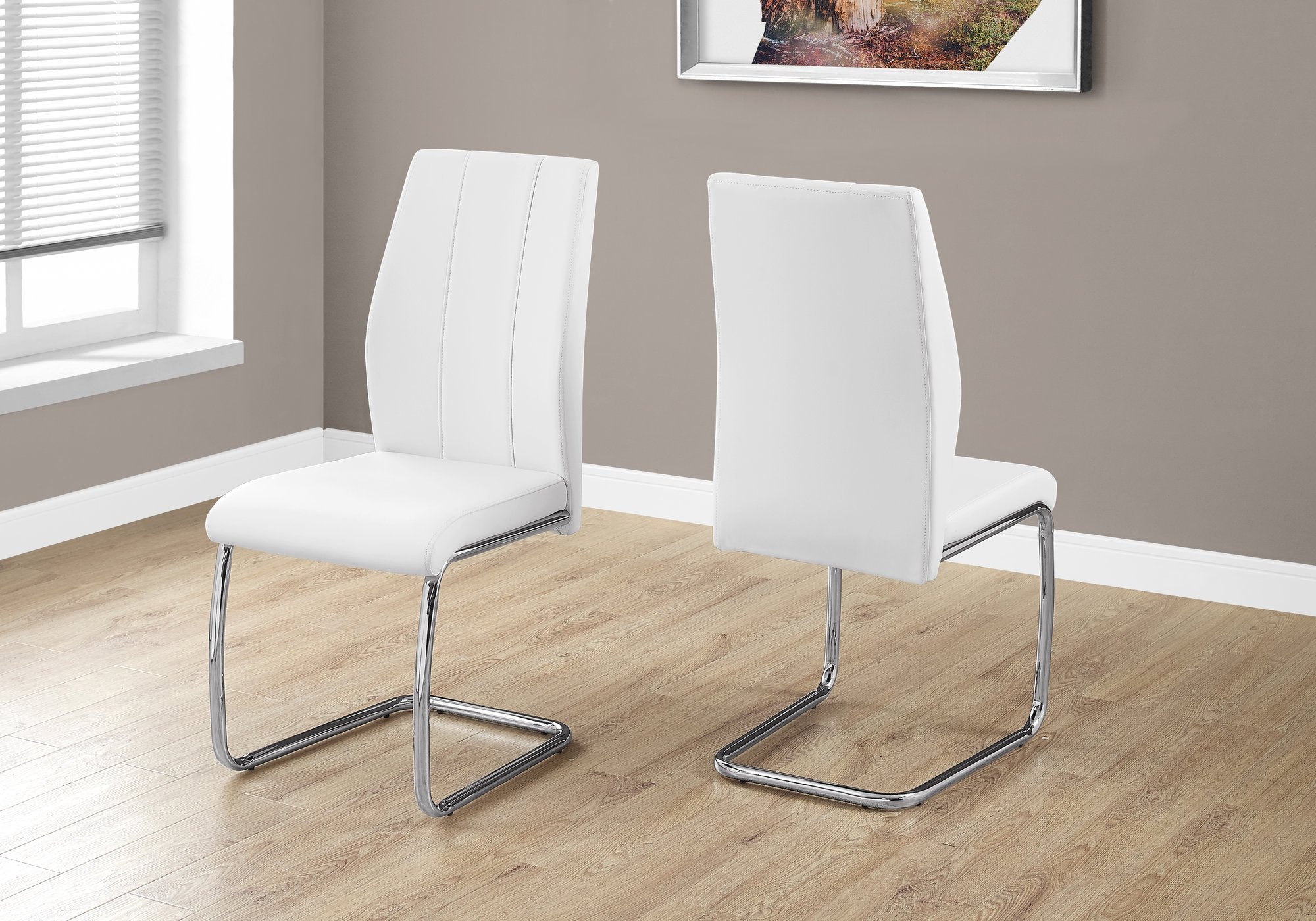 Monarch Specialties 2 Piece Dining Chair-2Pcs/ 39&quot; H/White Leather-Look/Chrome, 17.25&quot; L X 20.25&quot; D X 38.75&quot; H
