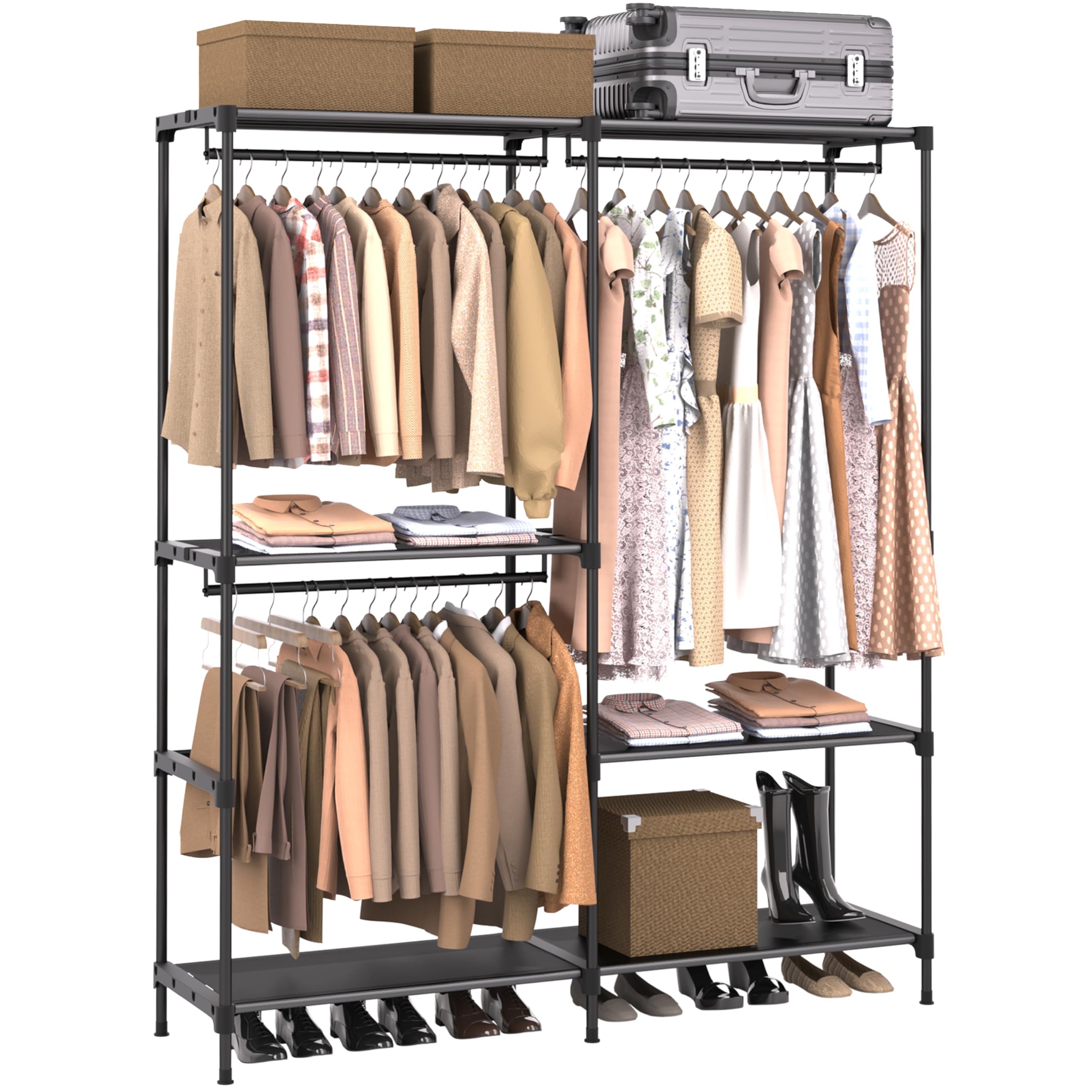 CASAMAYA Clothes Rack, Portable Closet, 54.3 Inch Large Capacity Wardrobe Closet, Clothes Storage Organizer with Shelves and 3 H