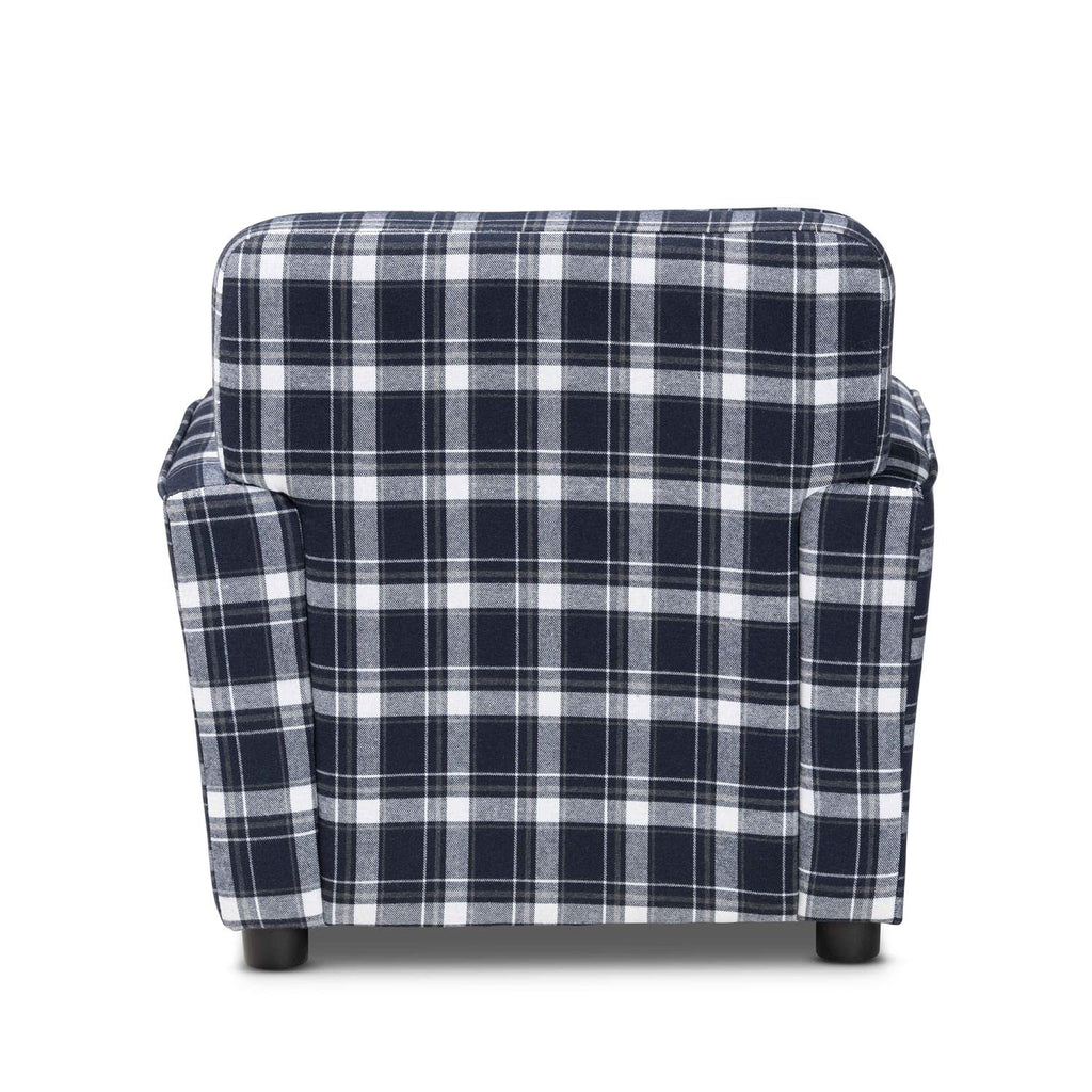 Baxton Studio Talma Modern and Contemporary Blue and White Plaid Fabric Upholstered Kids Armchair, BlueWhite
