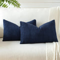 Otostar Corduroy Decorative Throw Pillow Covers 12 X 20 Inch Soft Striped Solid Pillow Covers Lumbar Cushion Case Couch Pillowcases For Sofa Bed Home Decor Pack Of 2 (Navy Blue)