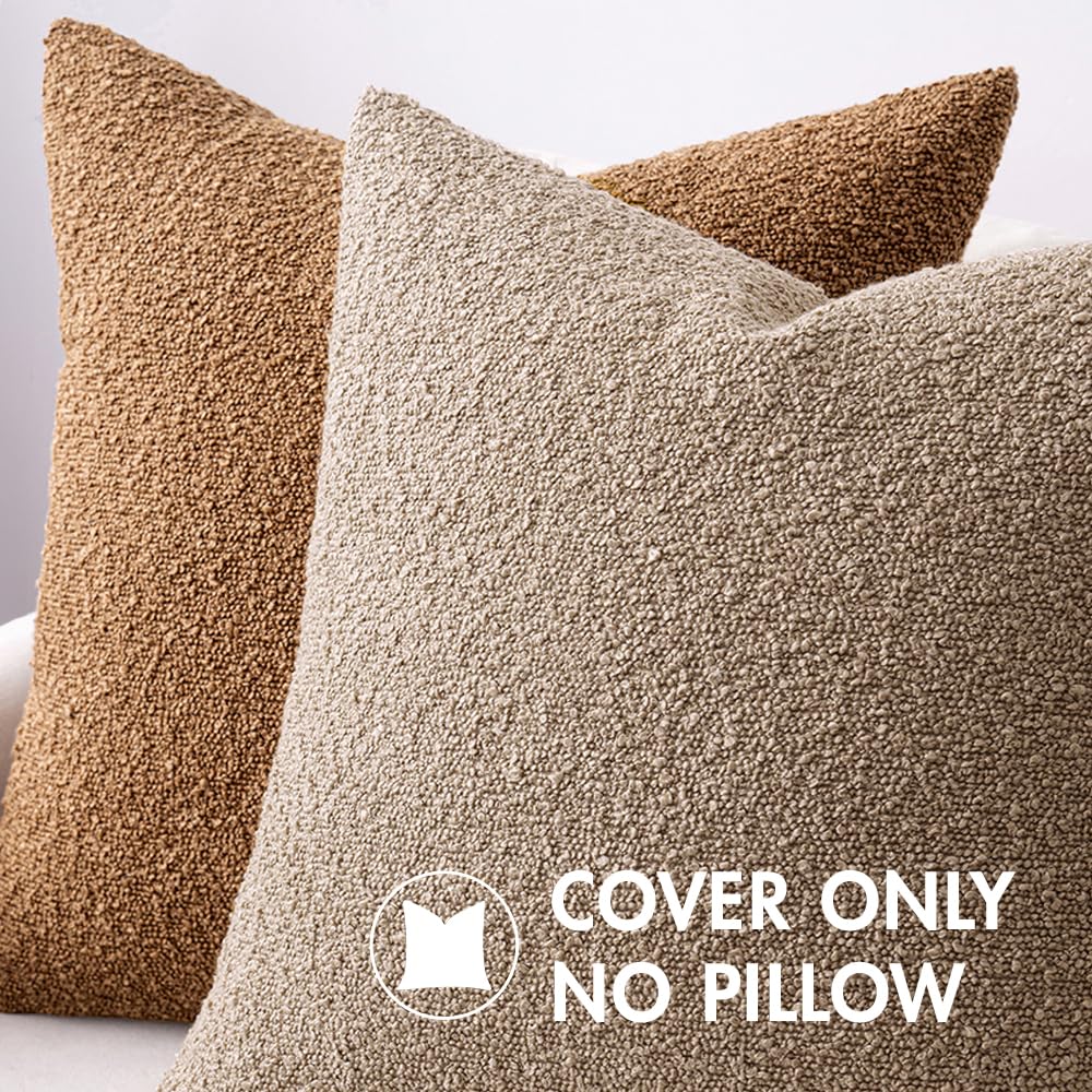 Miulee 24X24 Inch Decorative Pillow Covers For Couch Bed Set Of 2 Textured Boucle Neutral Throw Pillows Khaki Accent Solid Euro Cushion Pillowcase Cozy Soft Chair Sofa Livingroom Home Decor