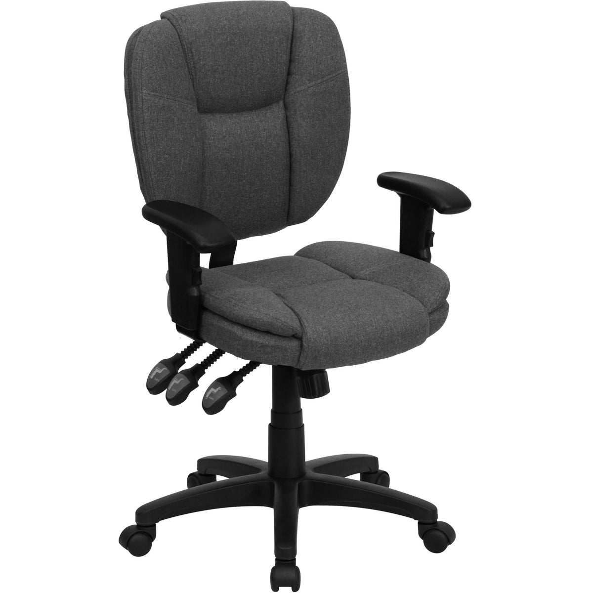 Flash Furniture Caroline Mid-Back Gray Fabric Multifunction Swivel Ergonomic Task Office Chair with Pillow Top Cushioning and Arms