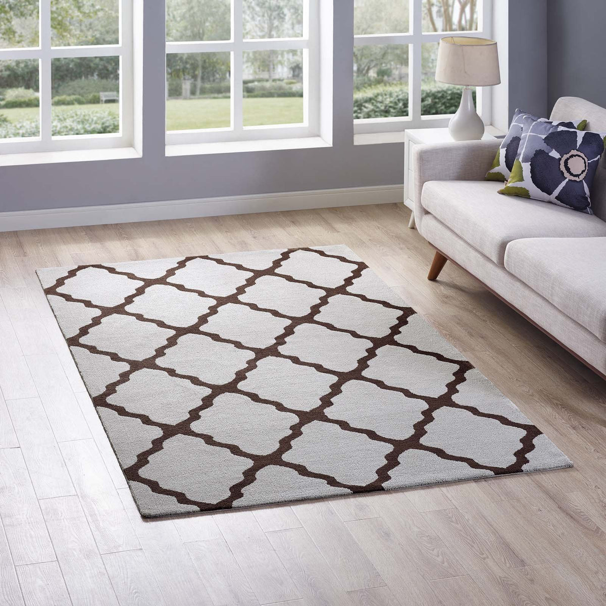 Modway Marja Moroccan Trellis 5X8 Area Rug With Lattice Design In Brown And Gray