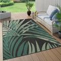Tropical Outdoor Rug Palm Tree & Jungle Design Flatweave In Black Green, Size: 4'7' X 6'7'